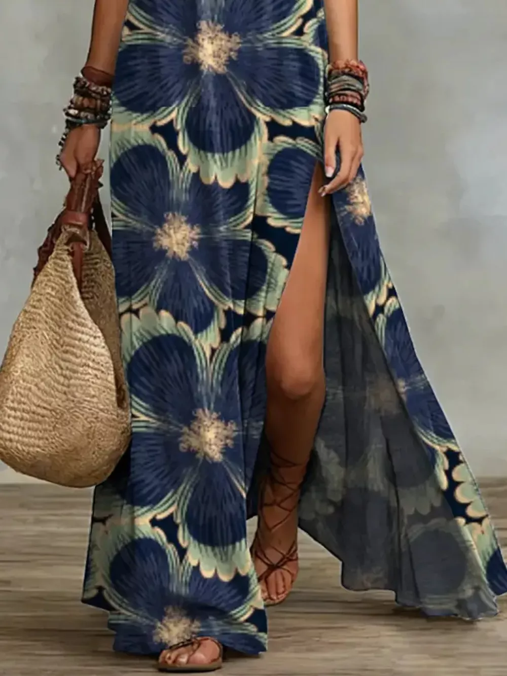 Slit Printed Sleeveless Maxi Dress, image 4