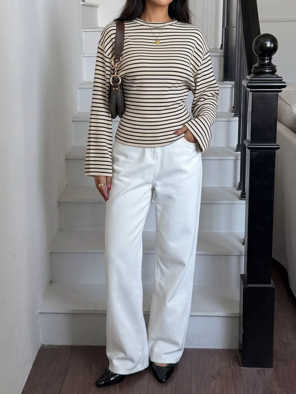 Striped Batwing Sleeve Crew Neck T-Shirt, image 5