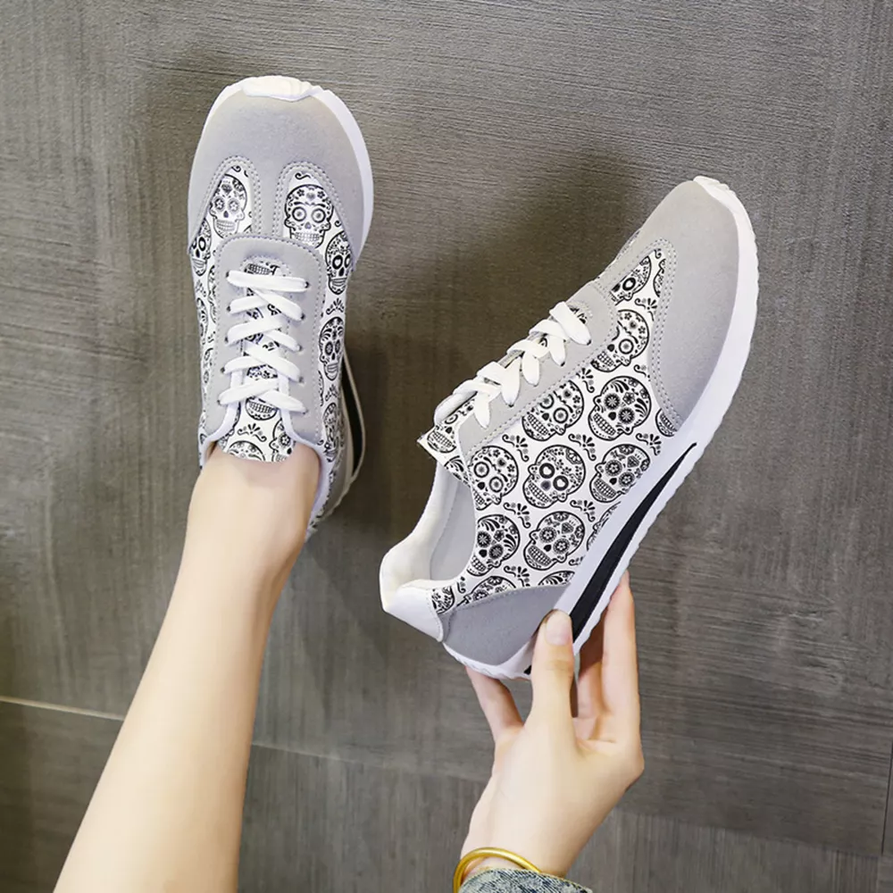 Skull Print Lace-Up Sneakers, image 4