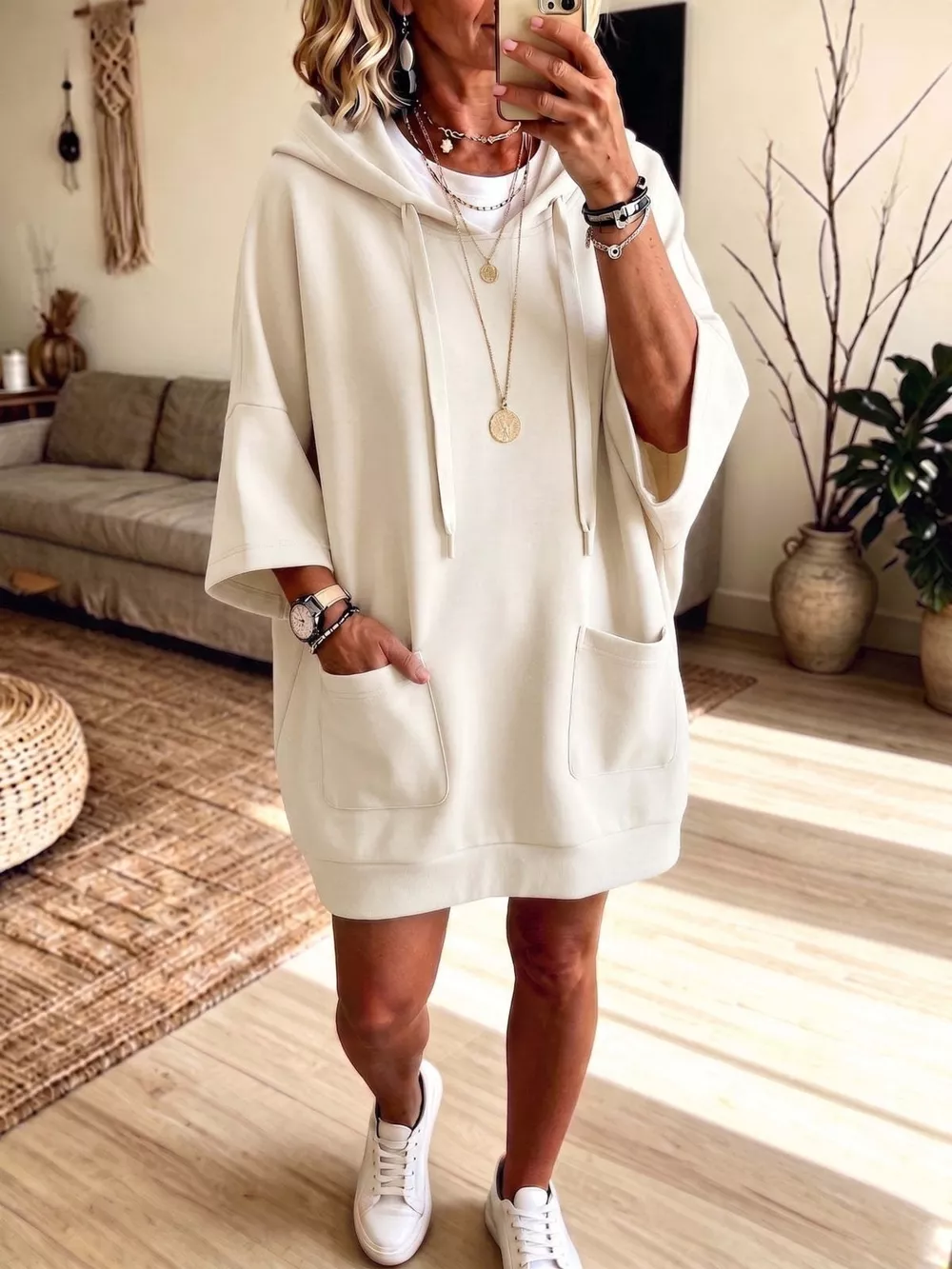Drawstring Hoodie Dress with Pockets, image 11