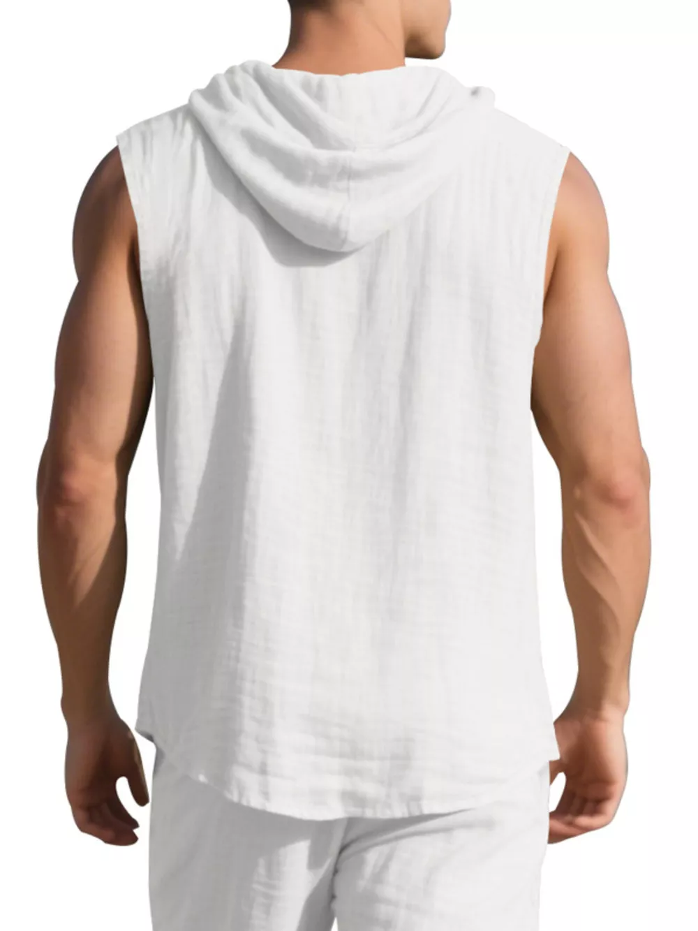 Men's Full Size Casual Sleeveless Hooded Button-Down Top Plus Size, image 7