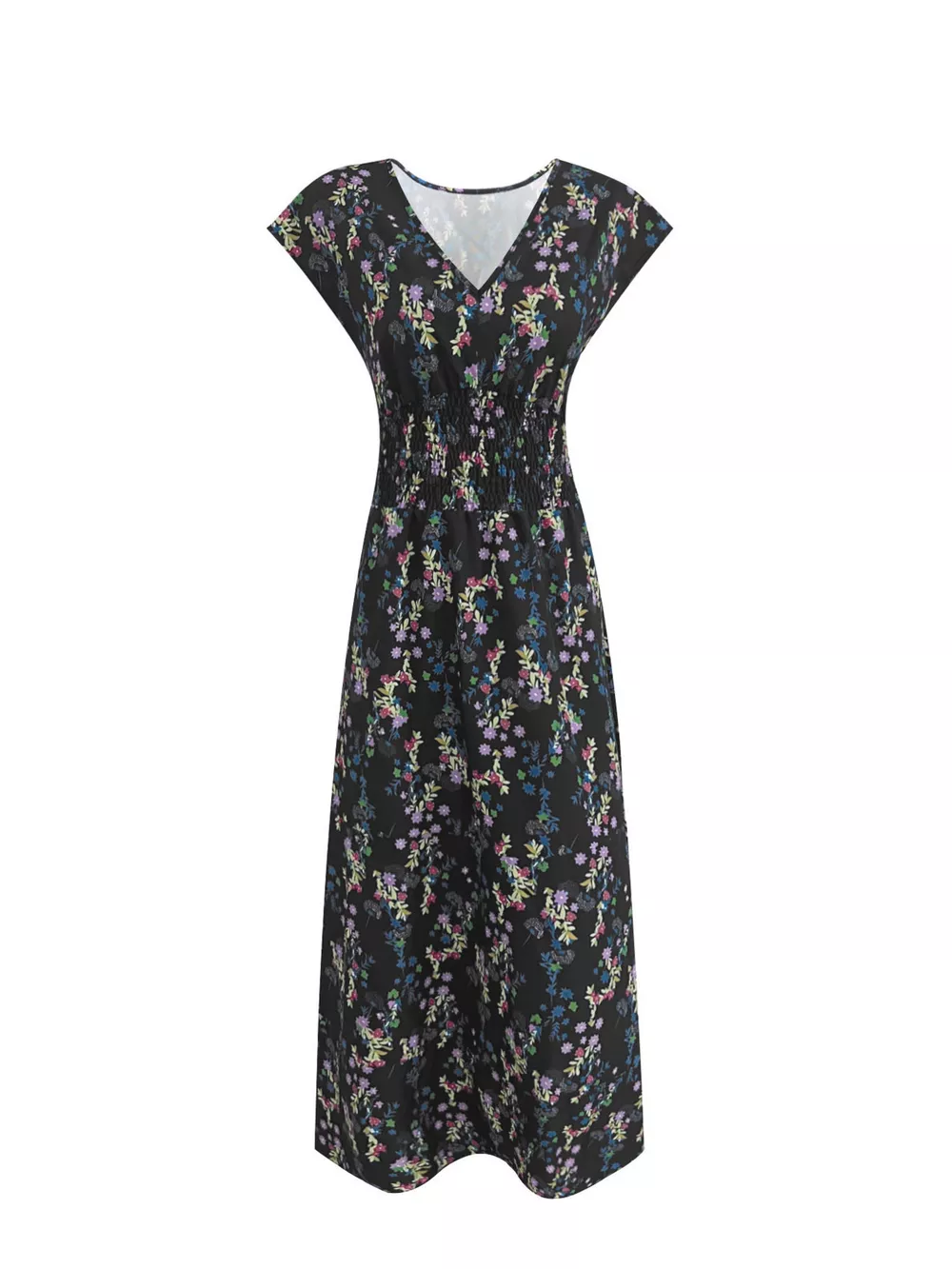 Printed V-Neck Cap Sleeve Maxi Dress, image 11
