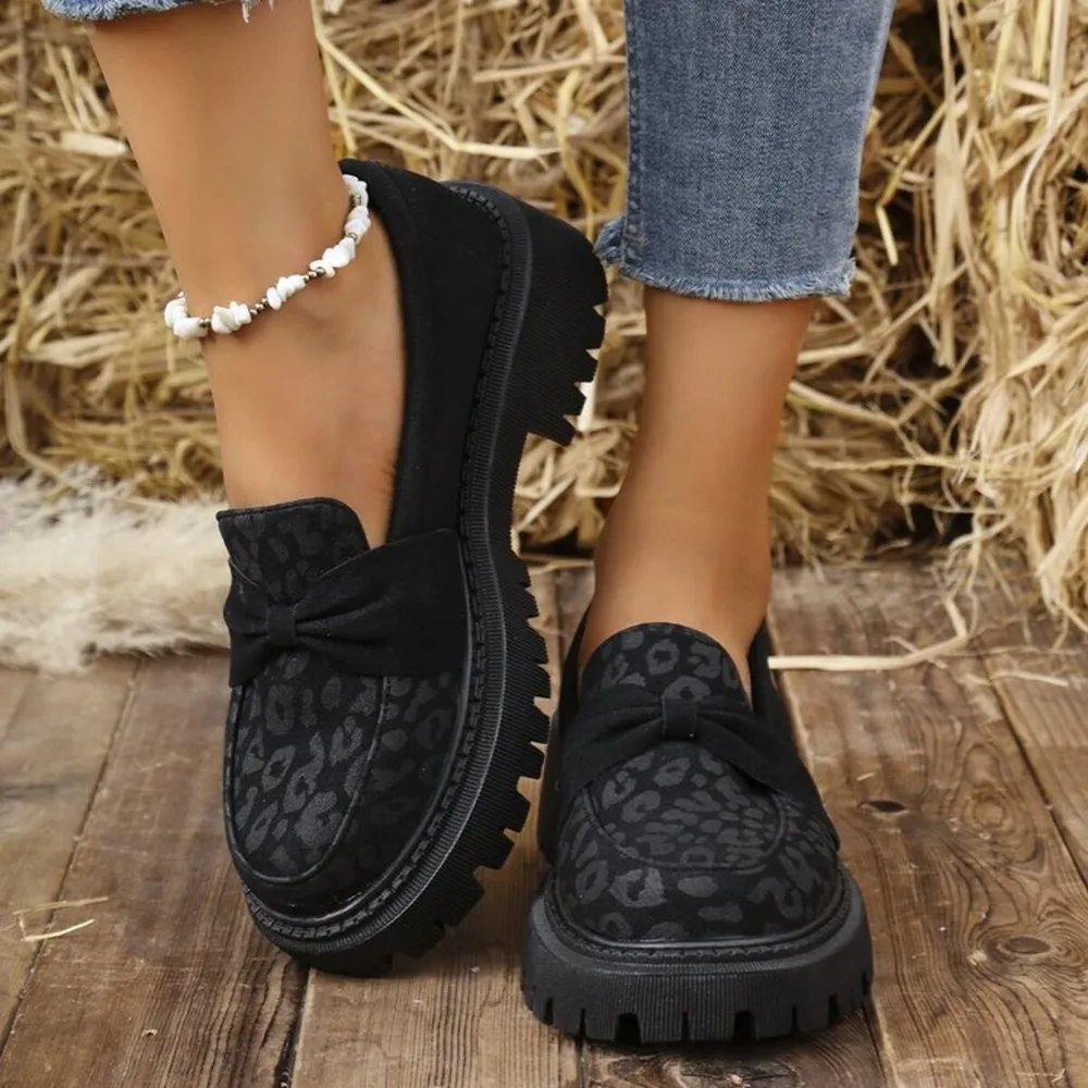 Leopard Round Toe Platform Slip-Ons
