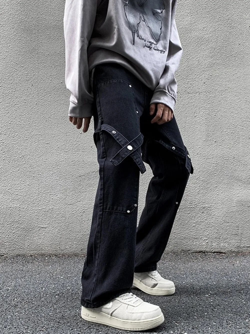 Men's Full Size Cross Strap Embellished Jeans Plus Size, image 2
