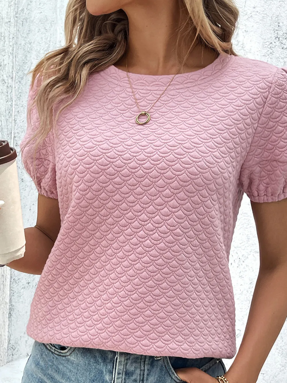 Textured Puff Sleeve T-Shirt, image 2