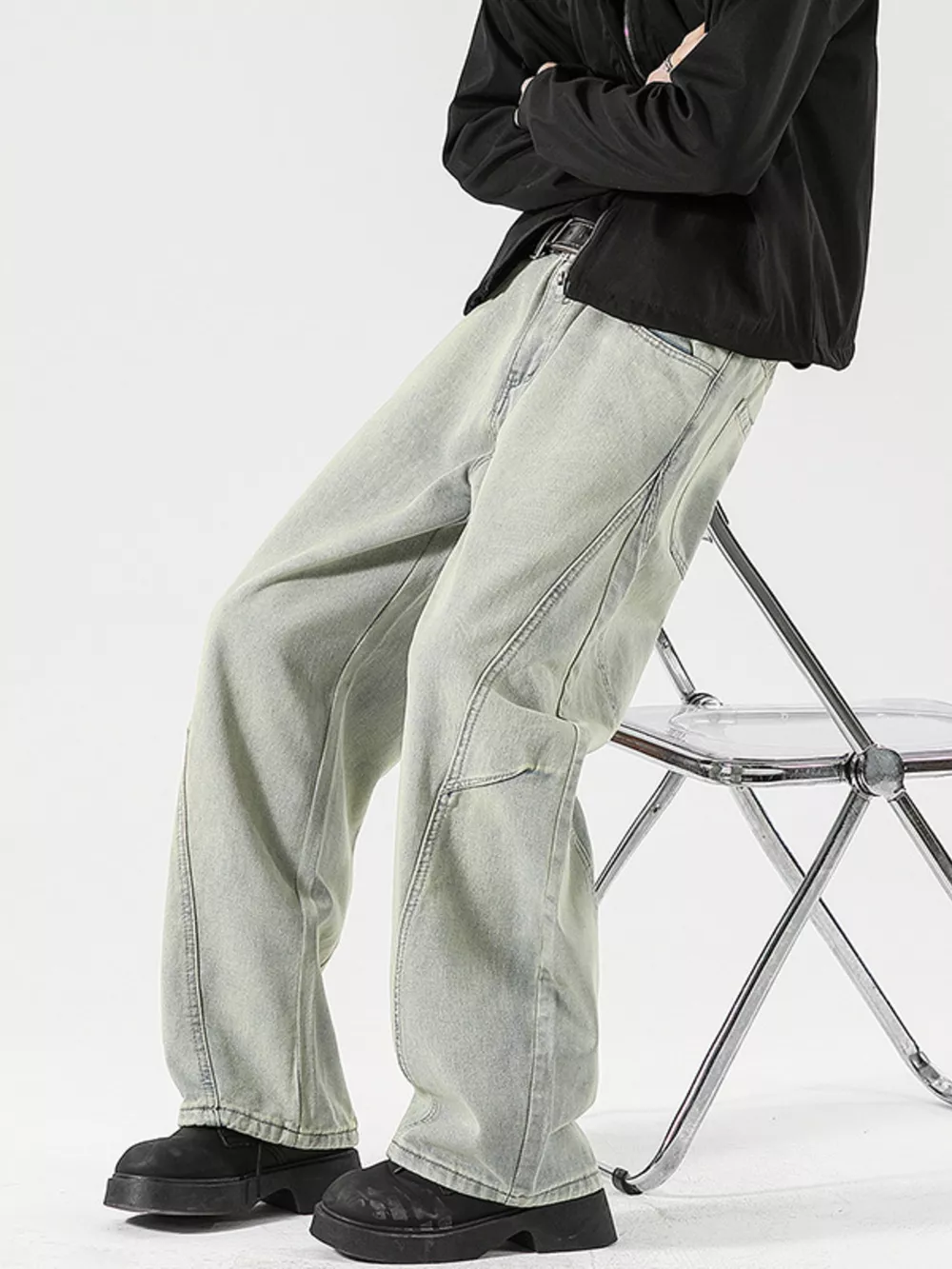 Men's Full Size Vintage Wash Wide Leg Jeans Plus Size, image 8