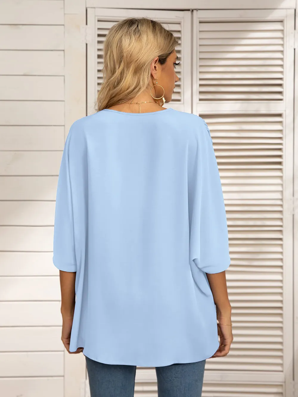 Oversized Contrast V-Neck Half Sleeve Blouse, image 14