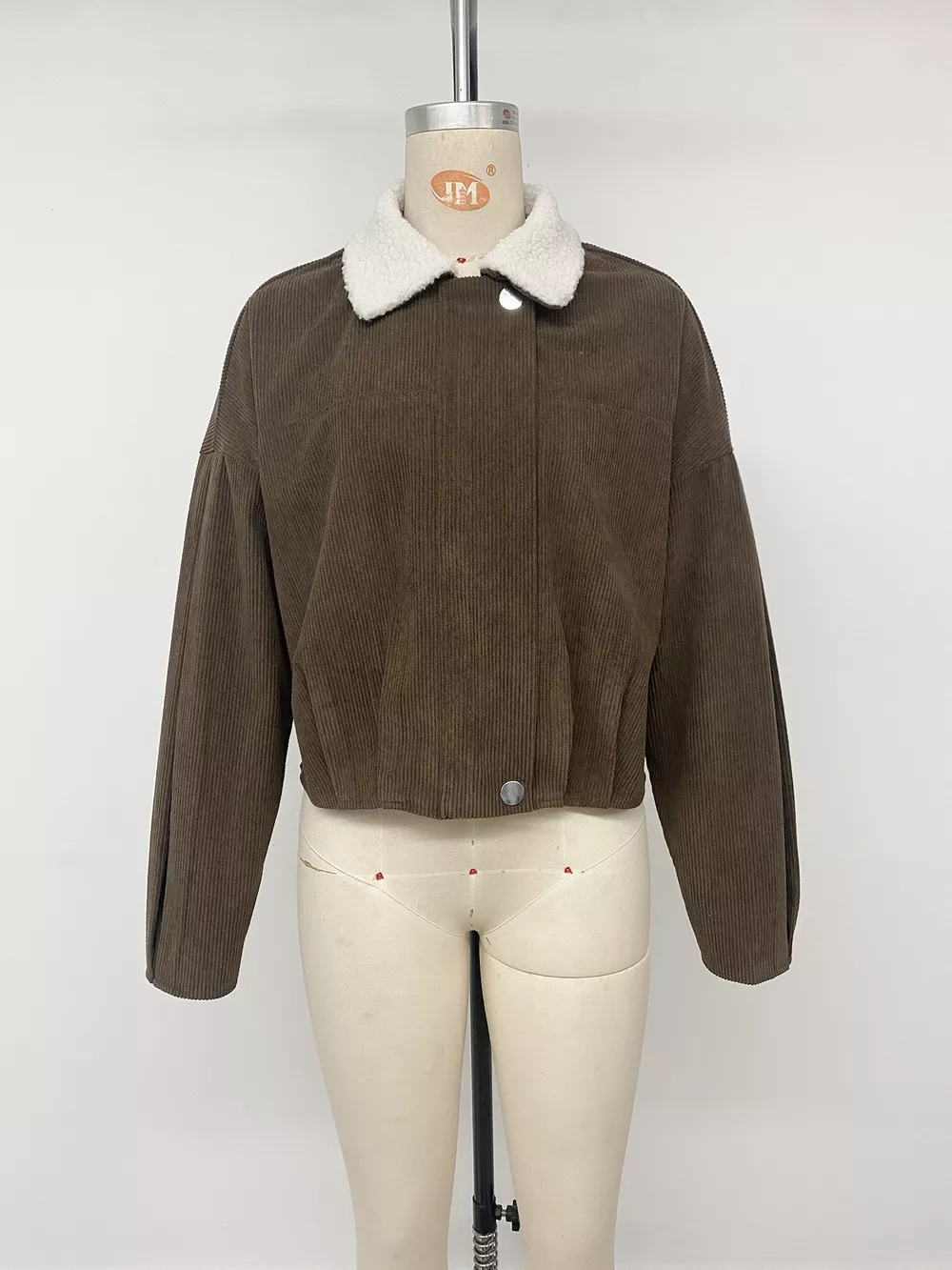 Contrast Sherpa Collar Corduroy Zip Up Jacket, image 11