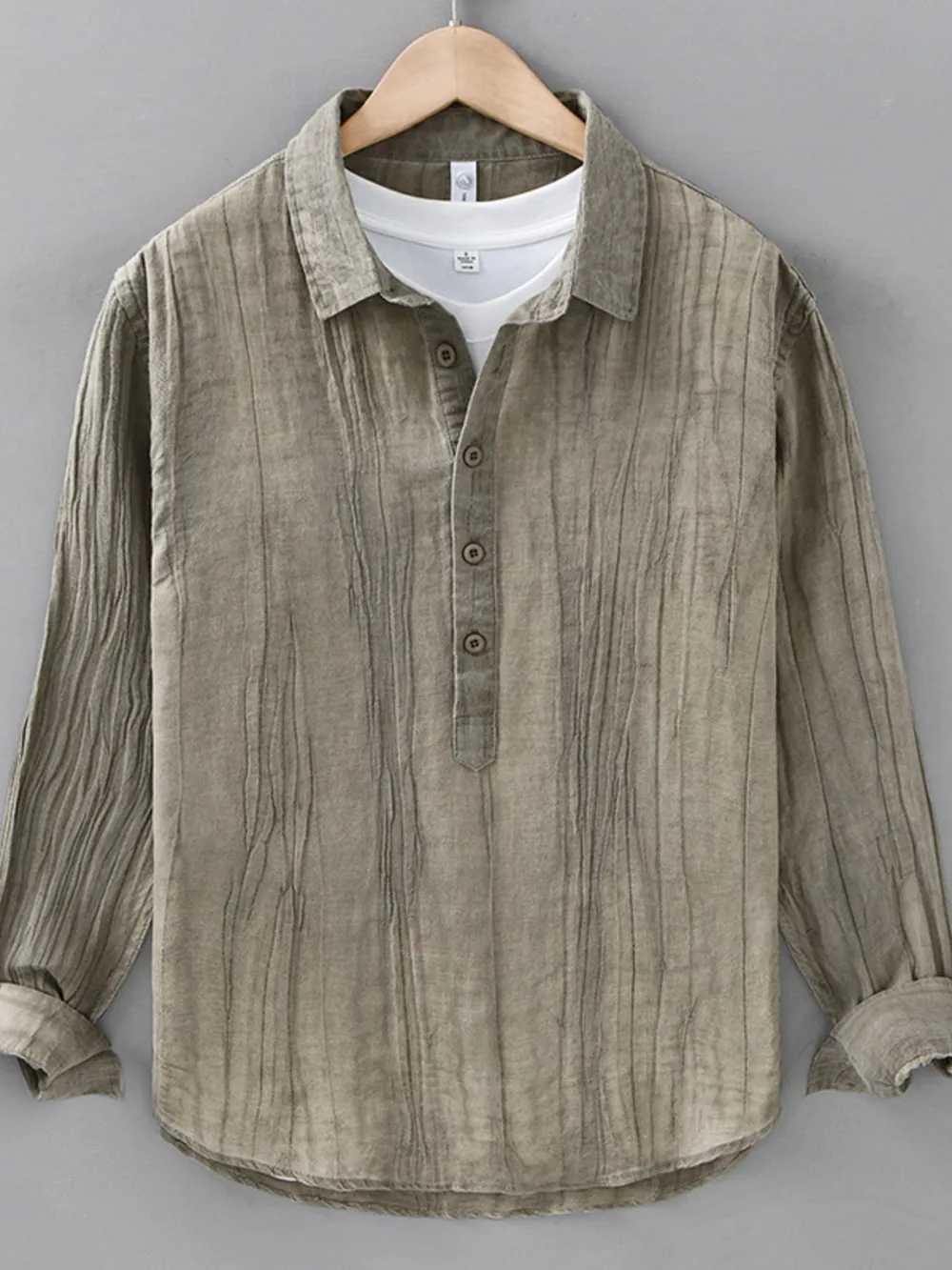 Men's Plus Size Button Detail Long Sleeve Blouse, image 2