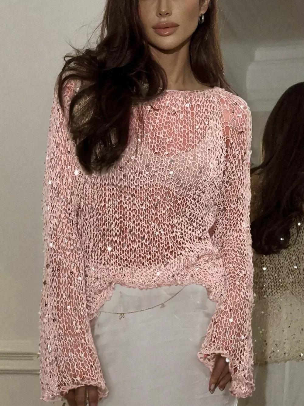 Sequin Embellished Knit Cover Up, image 11