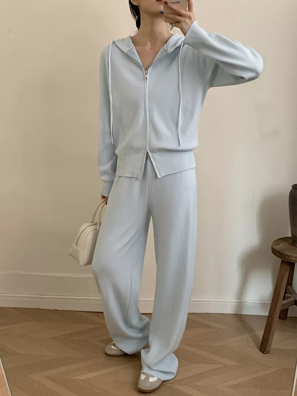 Zip Up Cardigan and Drawstring Wide Leg Pants Knit Set, image 21