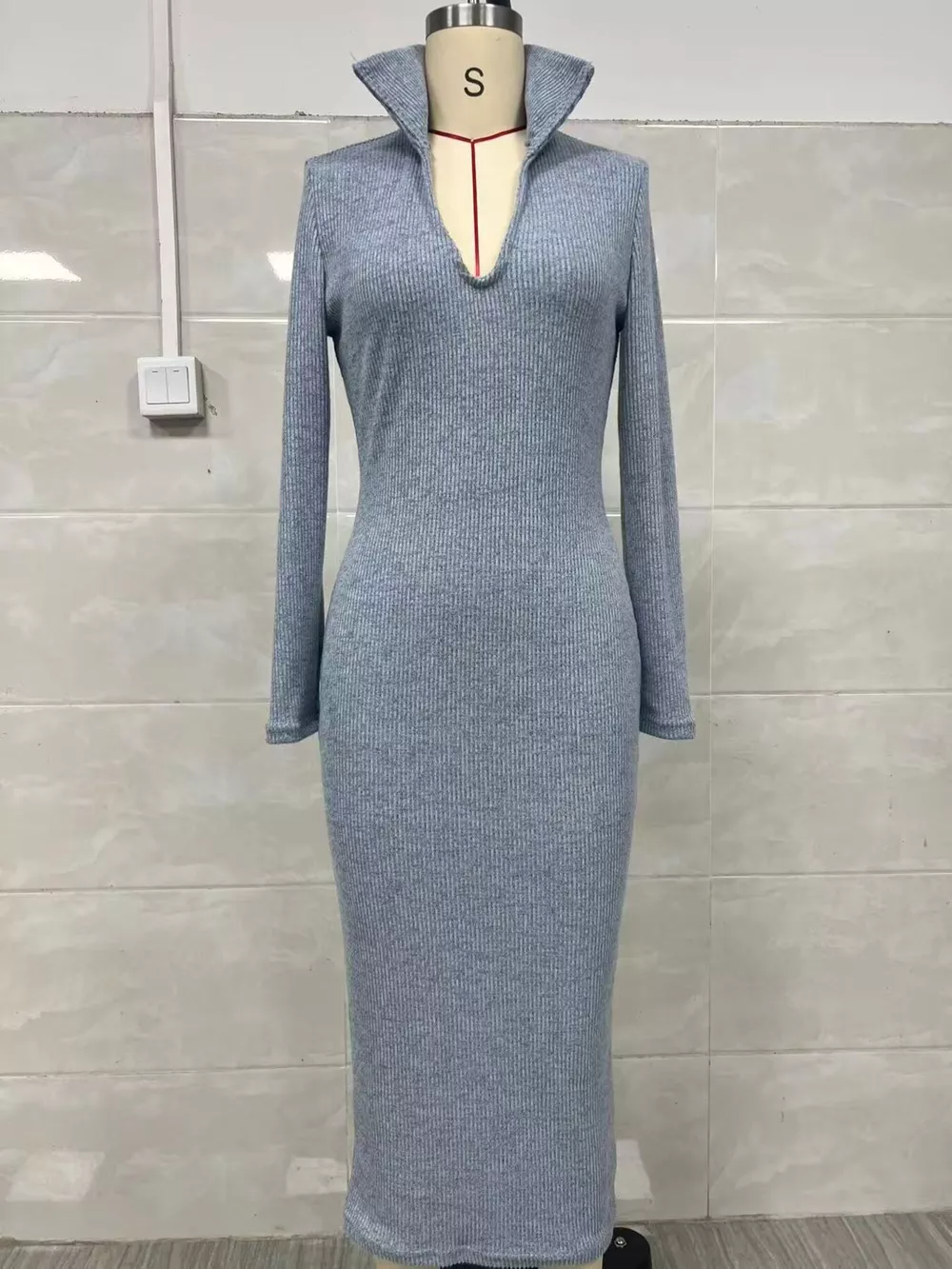 Ribbed Knit V-Neck Sweater Dress, image 3