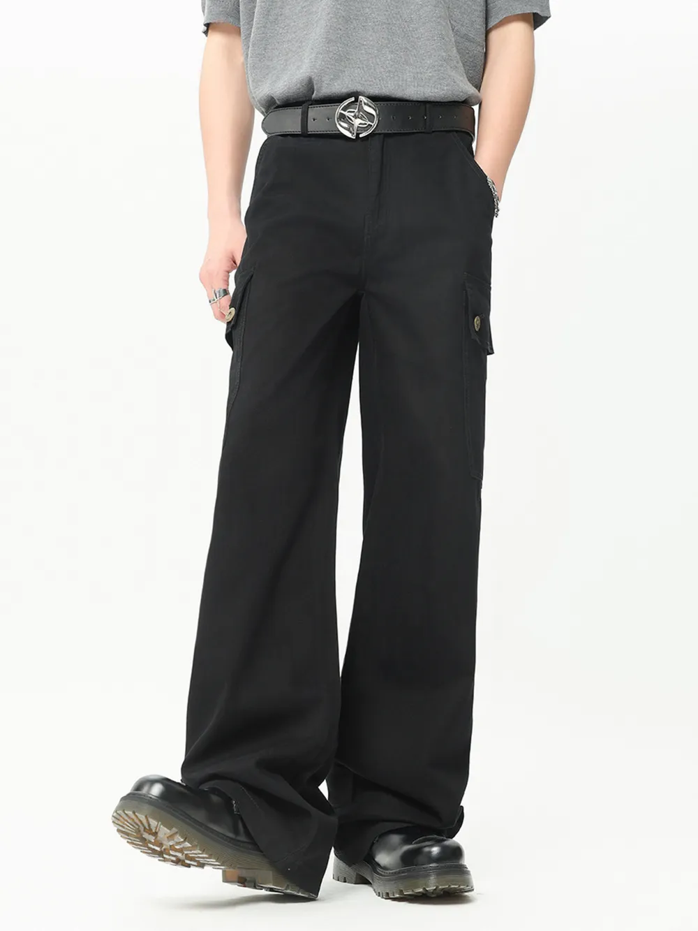 Men's Wide Leg Cargo Pants with Side Pockets, image 3