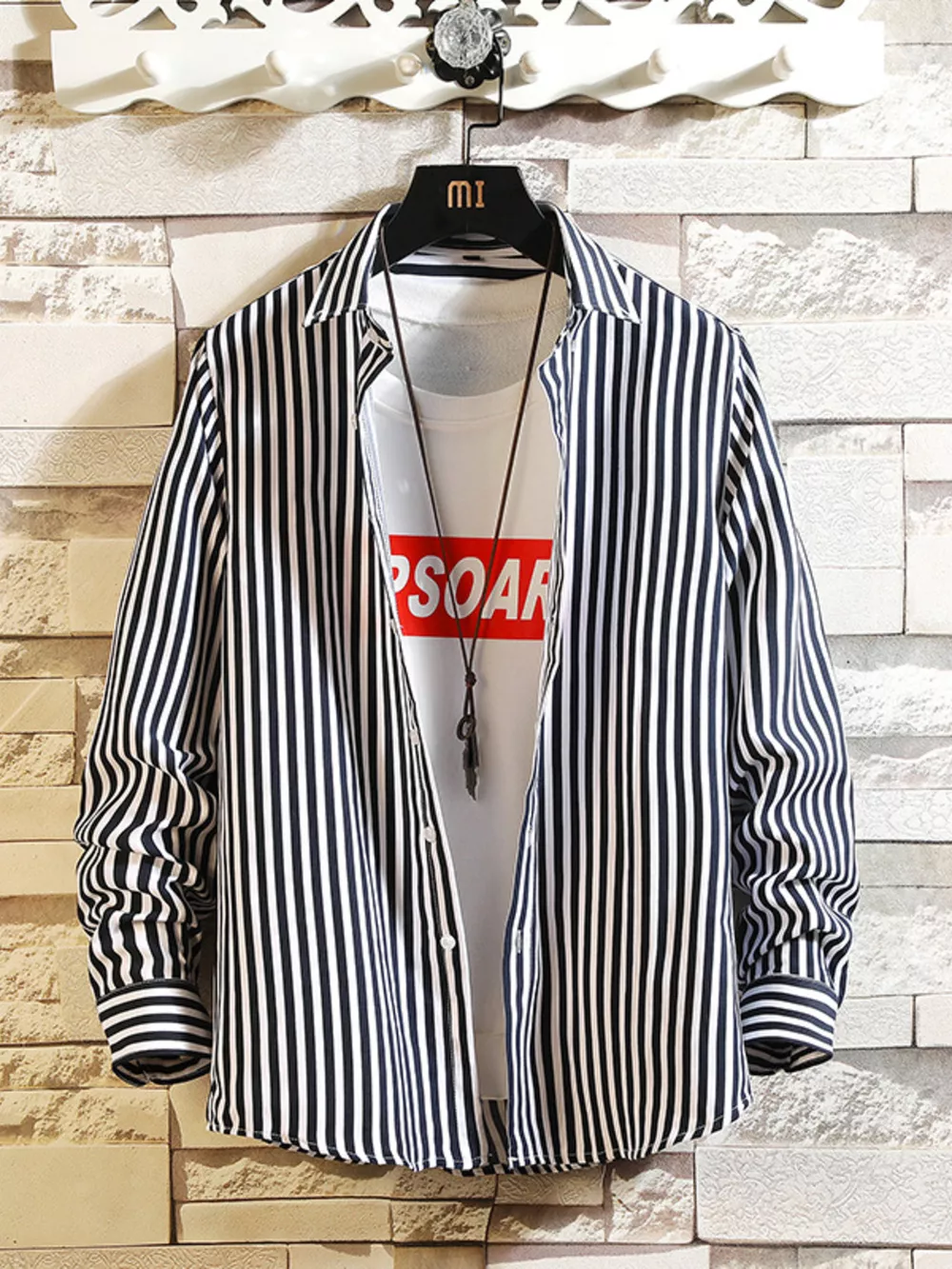 Men's Plus Size Striped Button Up Casual Shirt, image 4