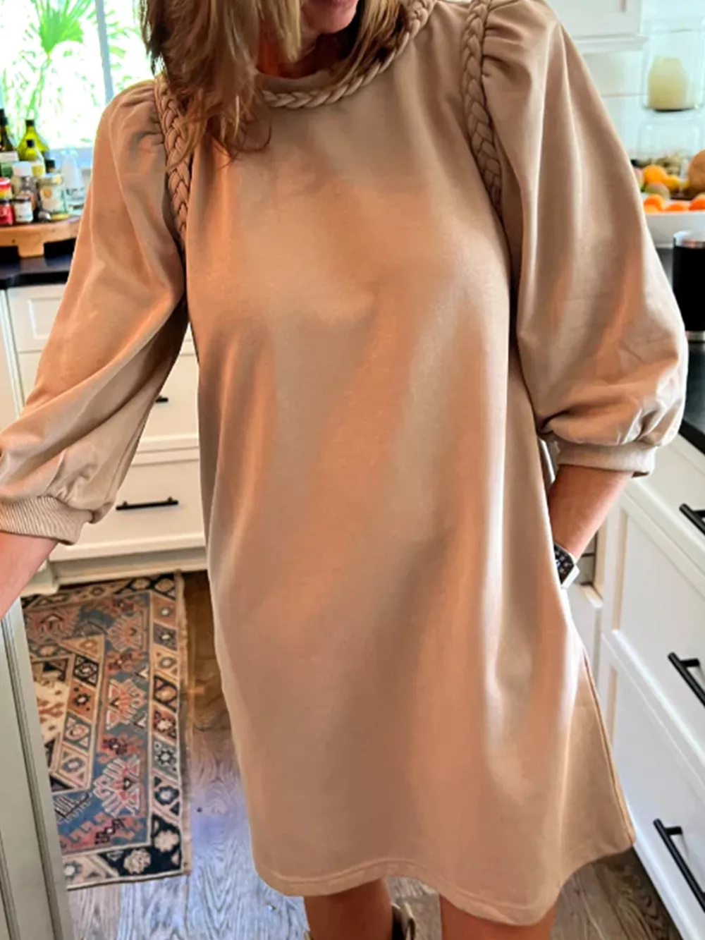 Braided Trim Puff Sleeve Dress