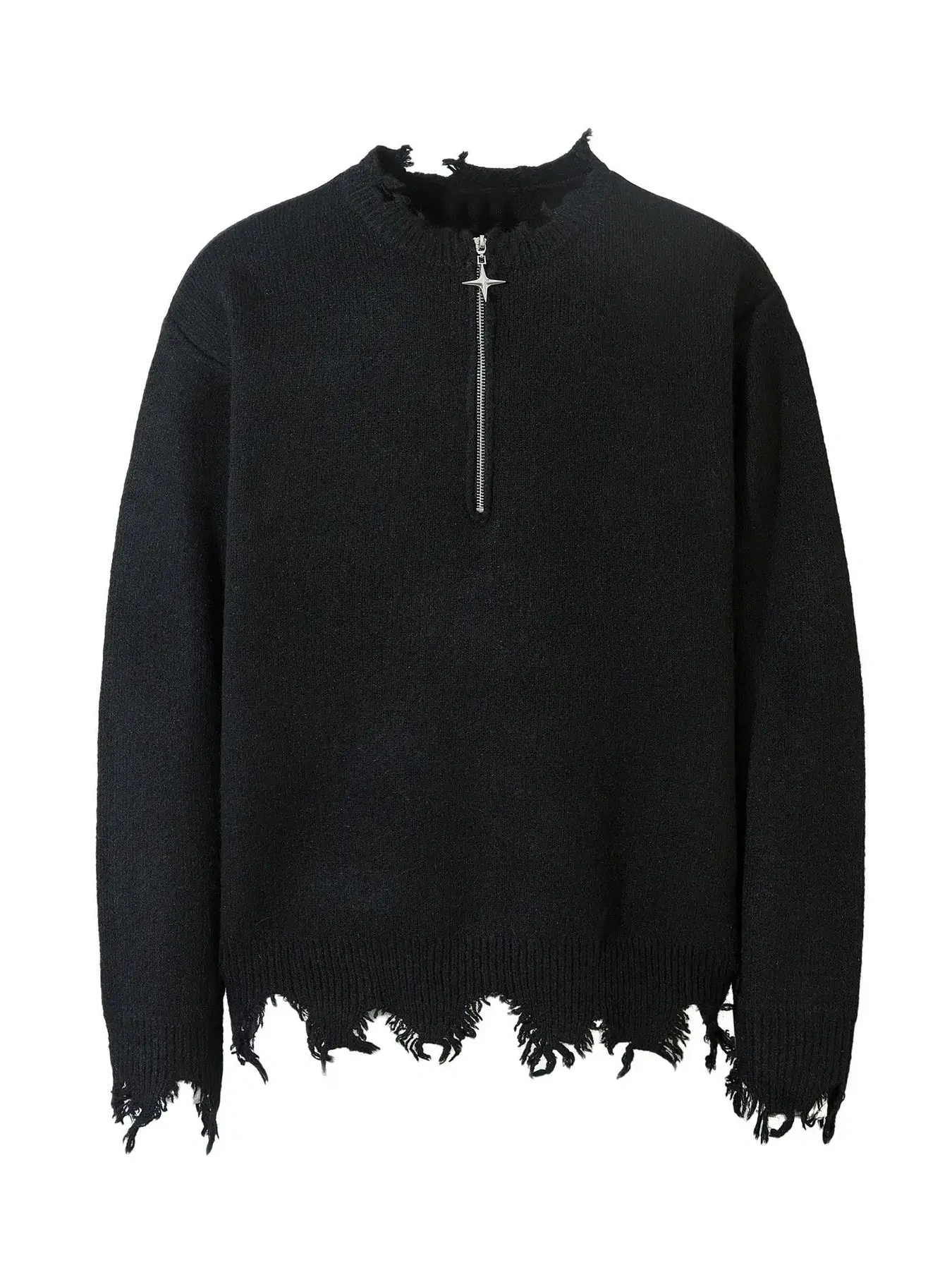 Men's Distressed Hem Half-Zip Sweater