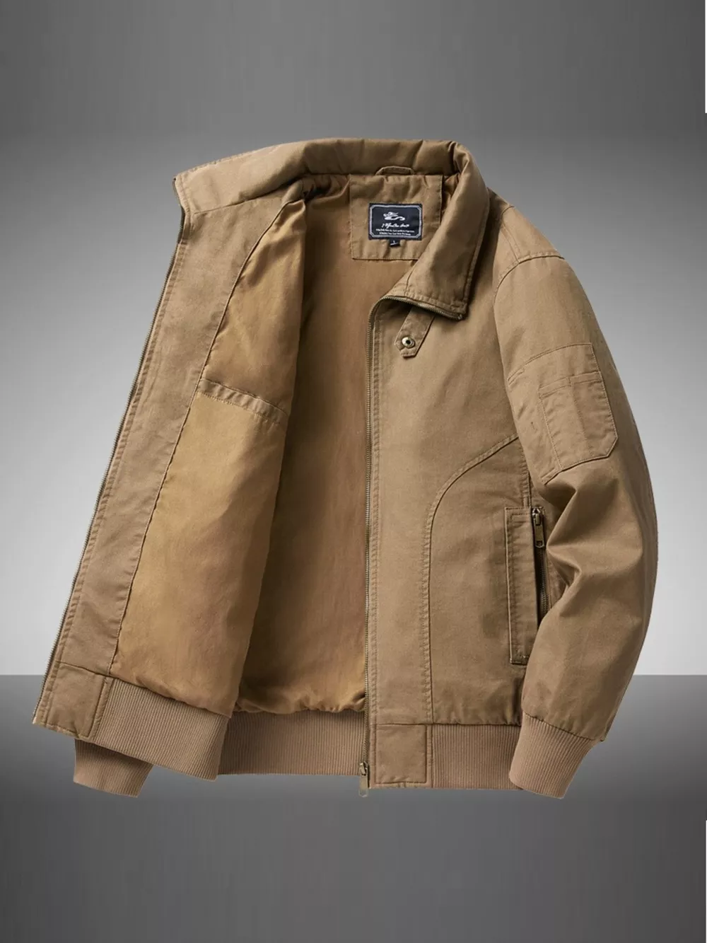 Men's Plus Size Casual Zip Up Bomber Jacket, image 3