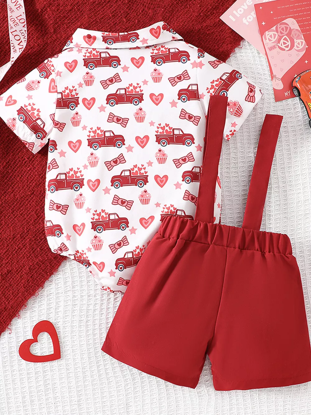 Children's Bowknot Decor Bodysuit and Suspender Shorts Set, image 8