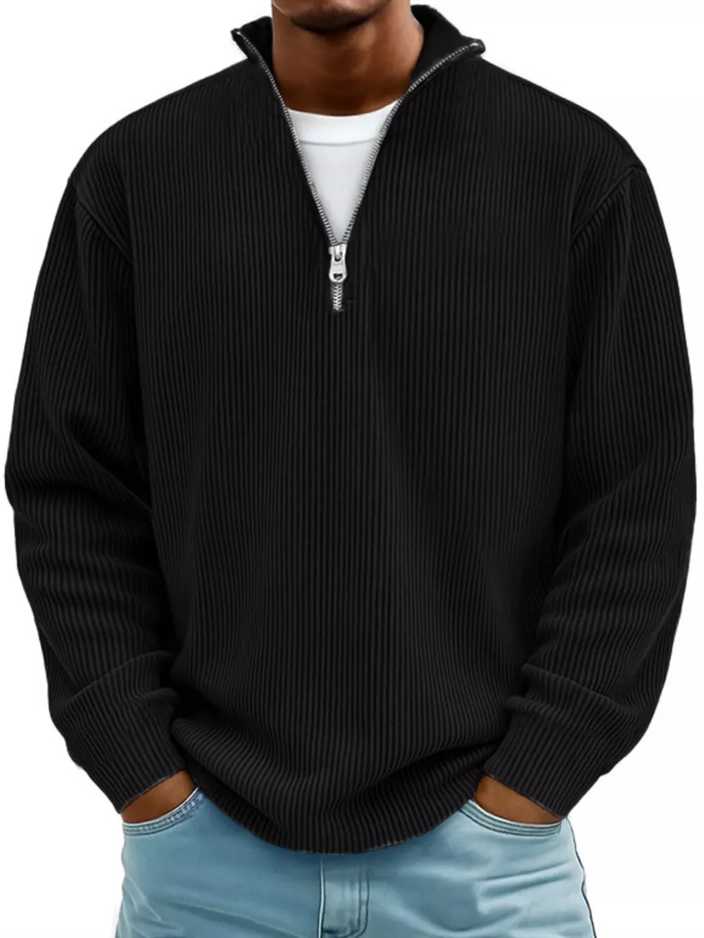 Men's Full Size Corduroy Quarter Zip Pullover Sweatshirt Plus Size, image 9
