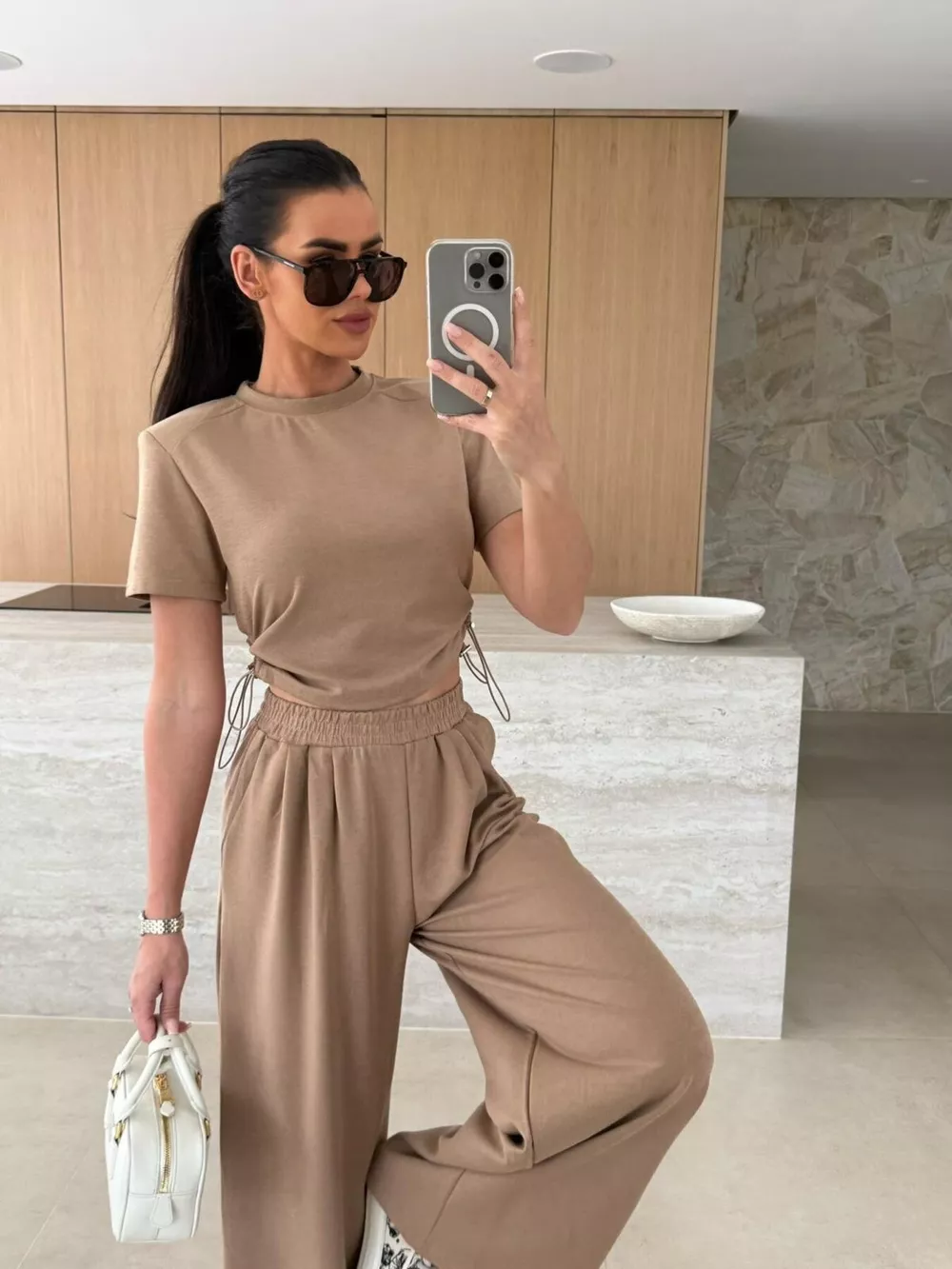 Drawstring Crop Top and Wide-Leg Pants Set, image 13