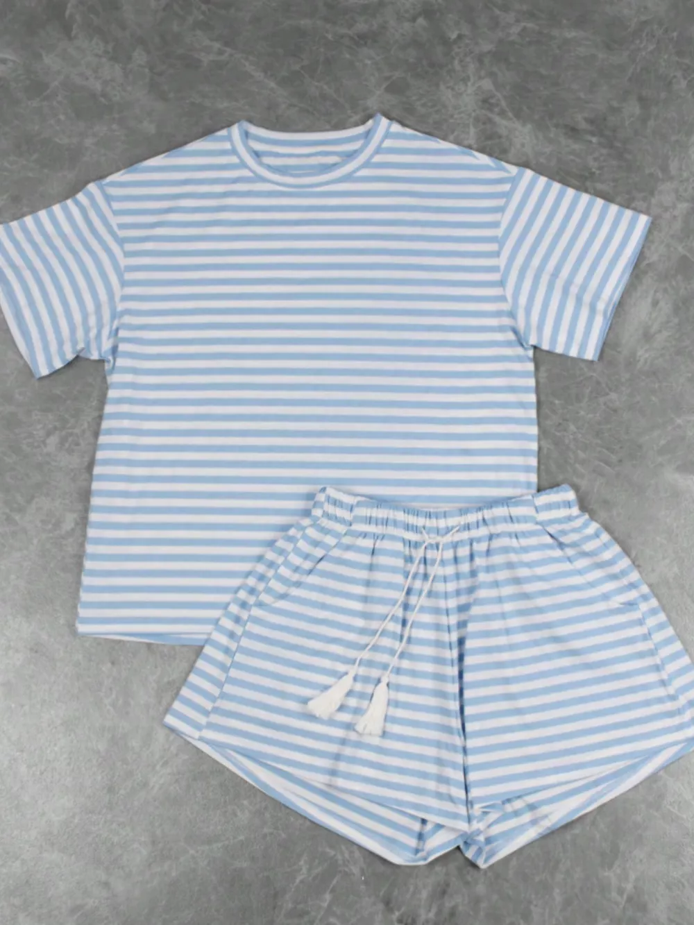 Striped Short Sleeve Tee and Drawstring Shorts Set, image 11