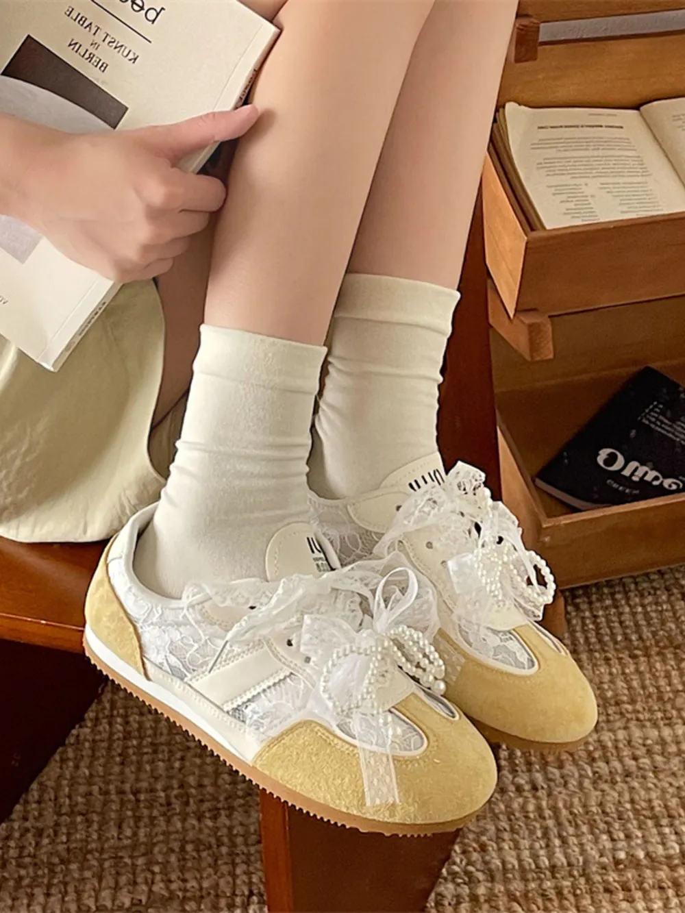 Vintage Lace Ribbon Sneakers, image 13