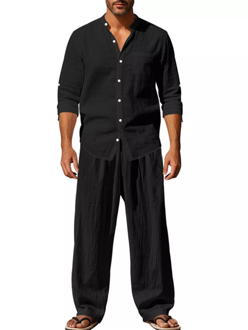 Men's Full Size Button Up Long Sleeve Shirt and Pants Plus Size, image 10