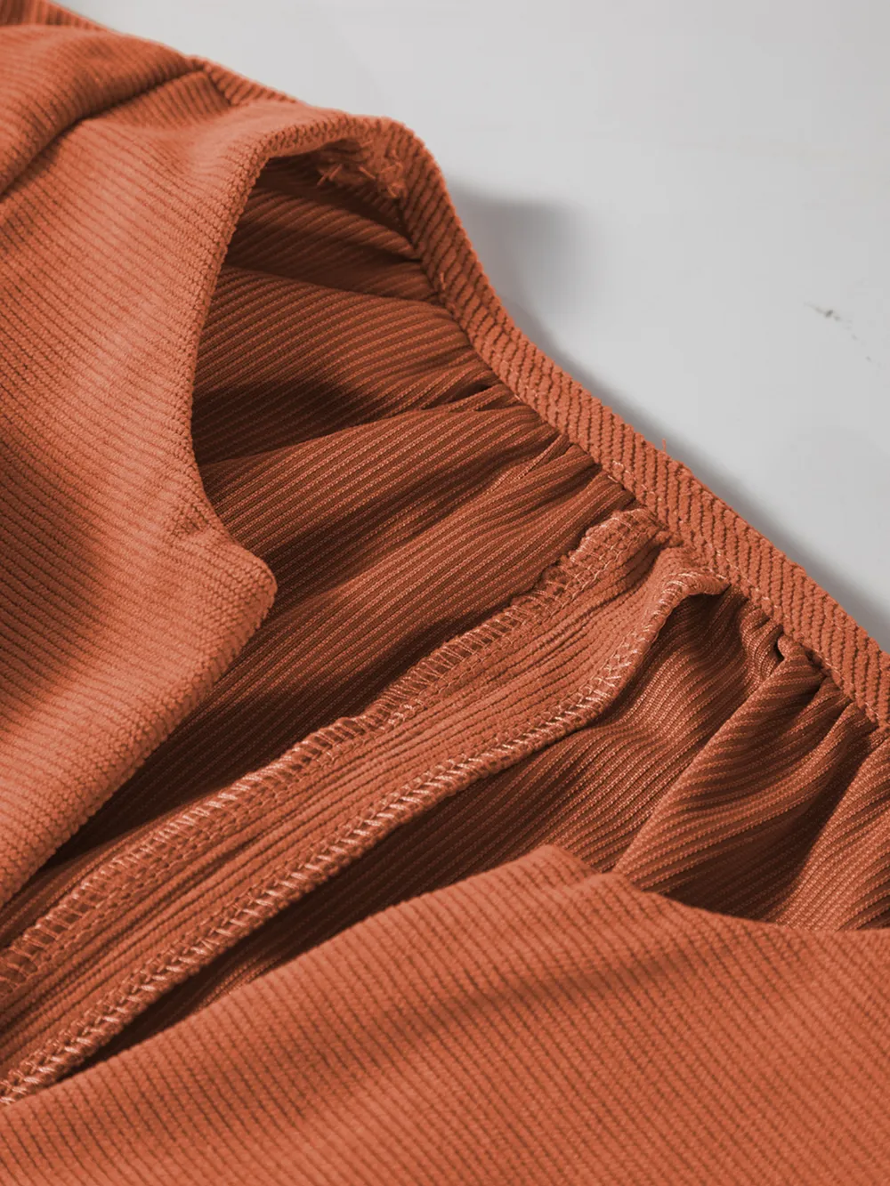 Split Neck Scallop Detail Corduroy Mini Dress, image 12