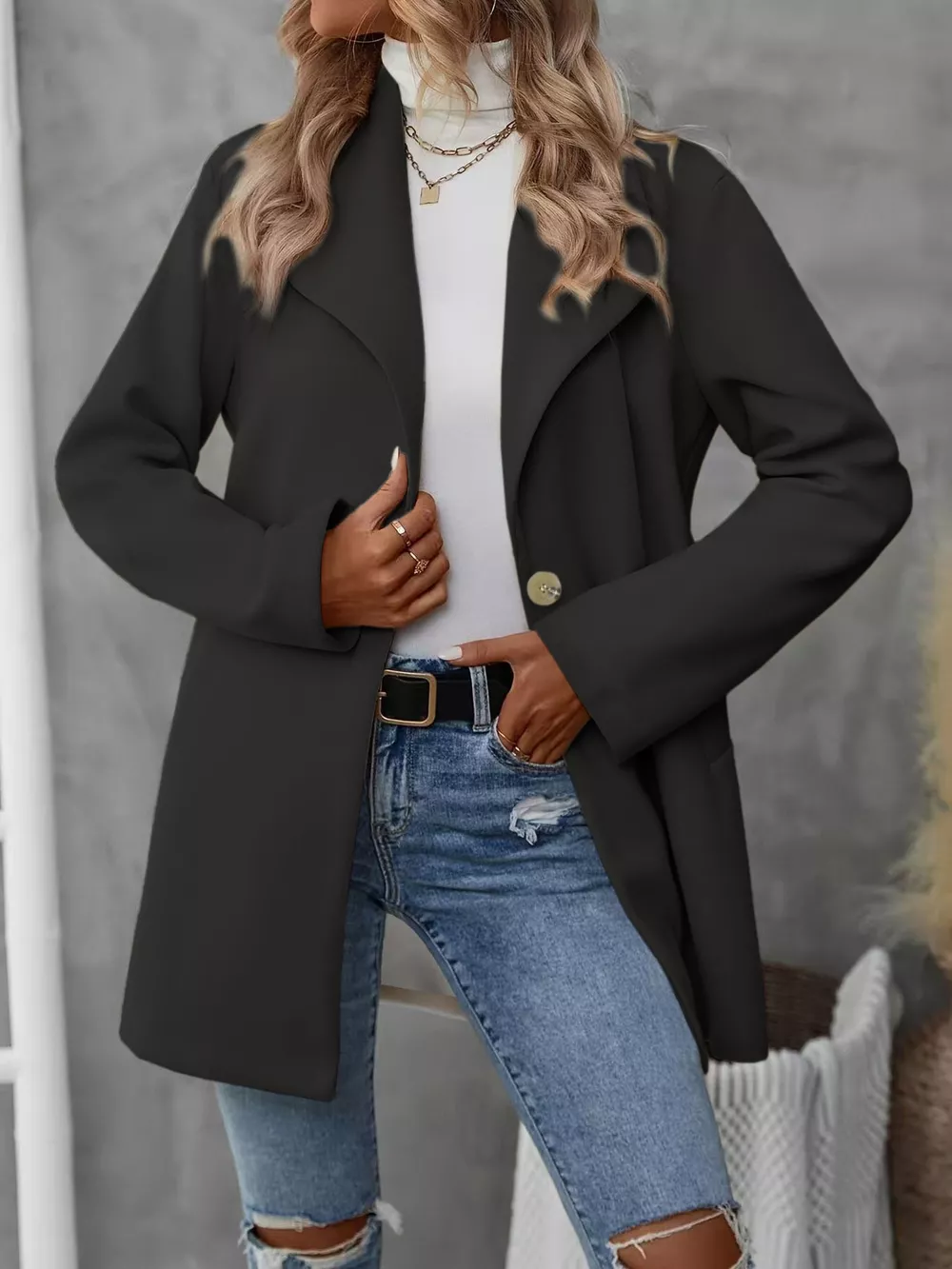 Lapel Collar Single-Button Wool Blend Overcoat, image 7