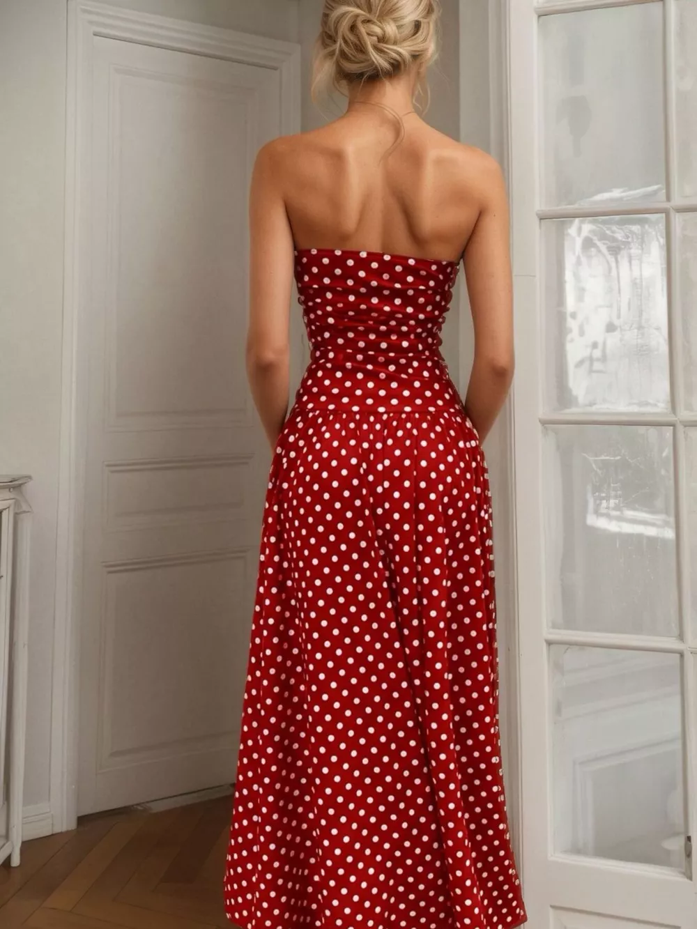 Polka Dot Strapless Maxi Dress, image 12