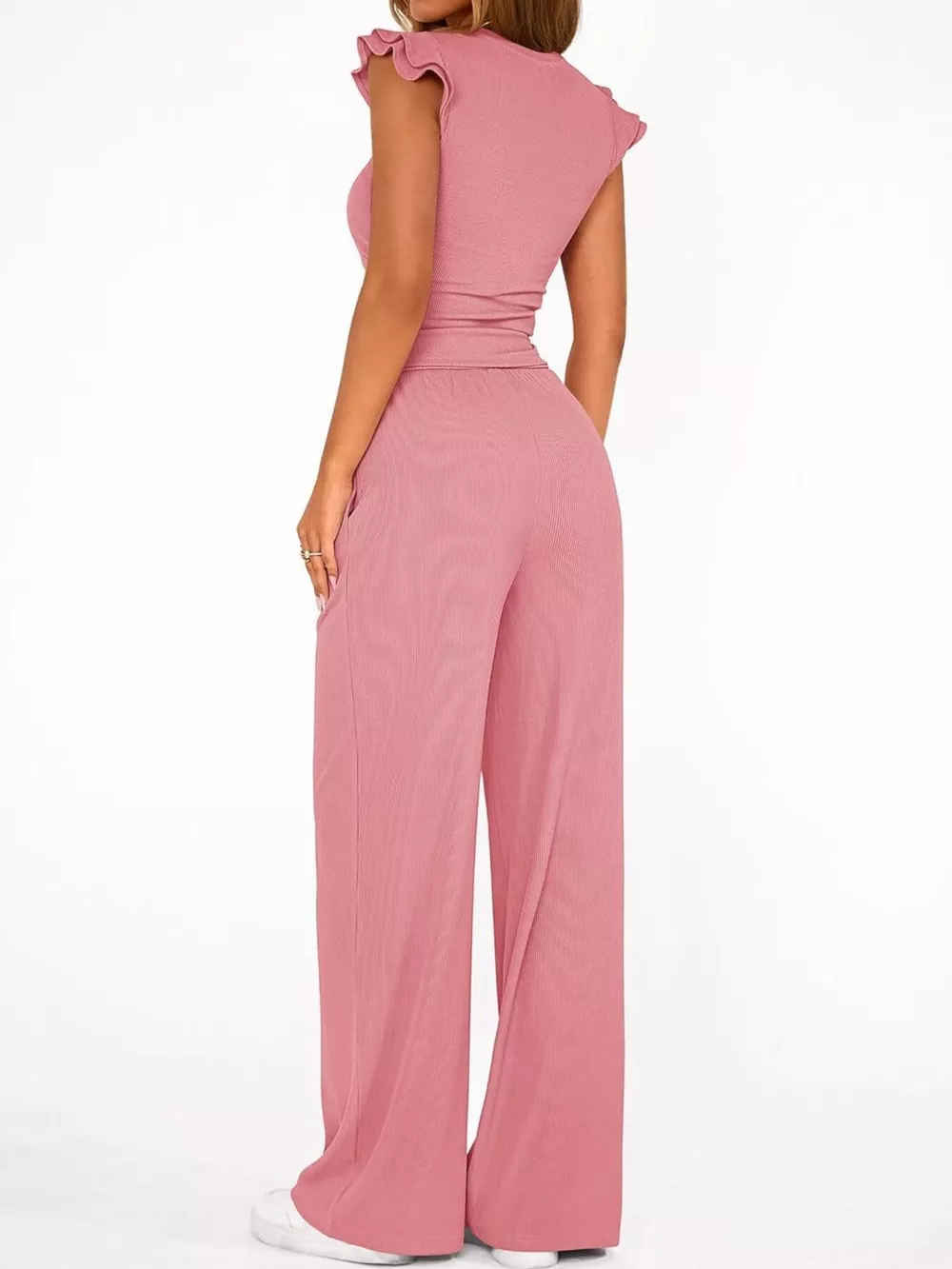 Ruffled Mock Neck Top and Wide Leg Pants Set, image 25