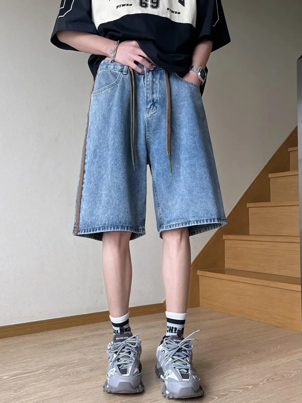 Men's Full Size Drawstring Wide-Leg Denim Shorts Plus Size, image 5