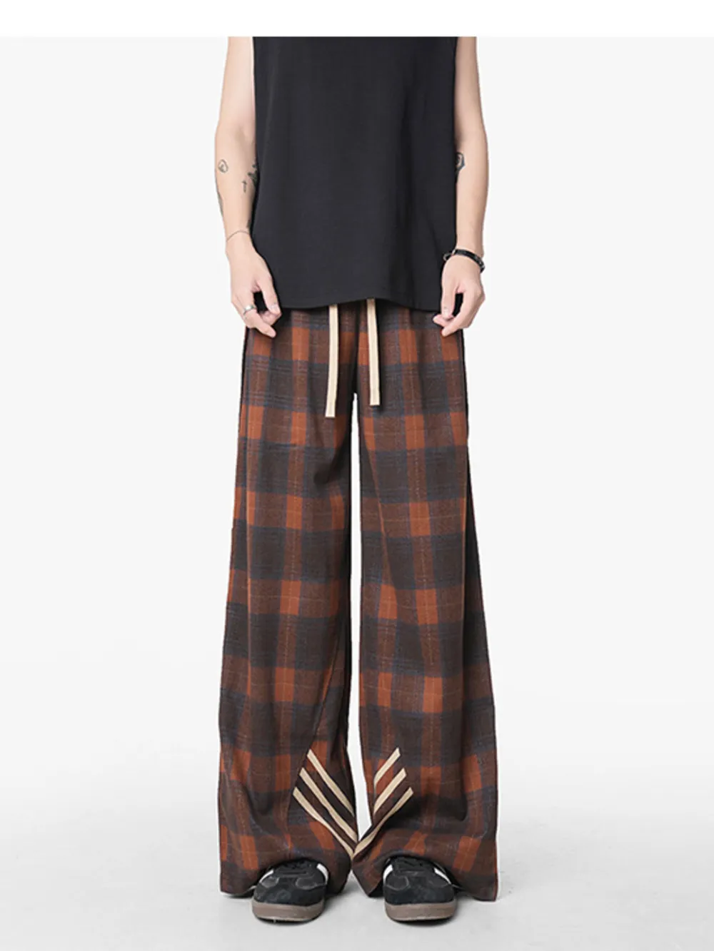 Men's Plaid Wide Leg Casual Pants