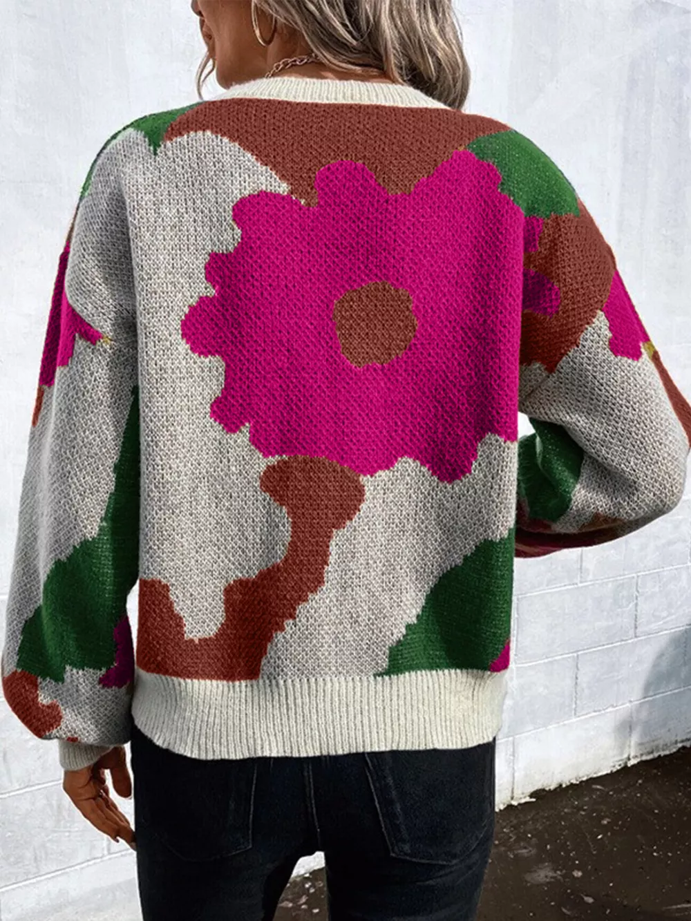 Floral Pattern Round Neck Sweater, image 17