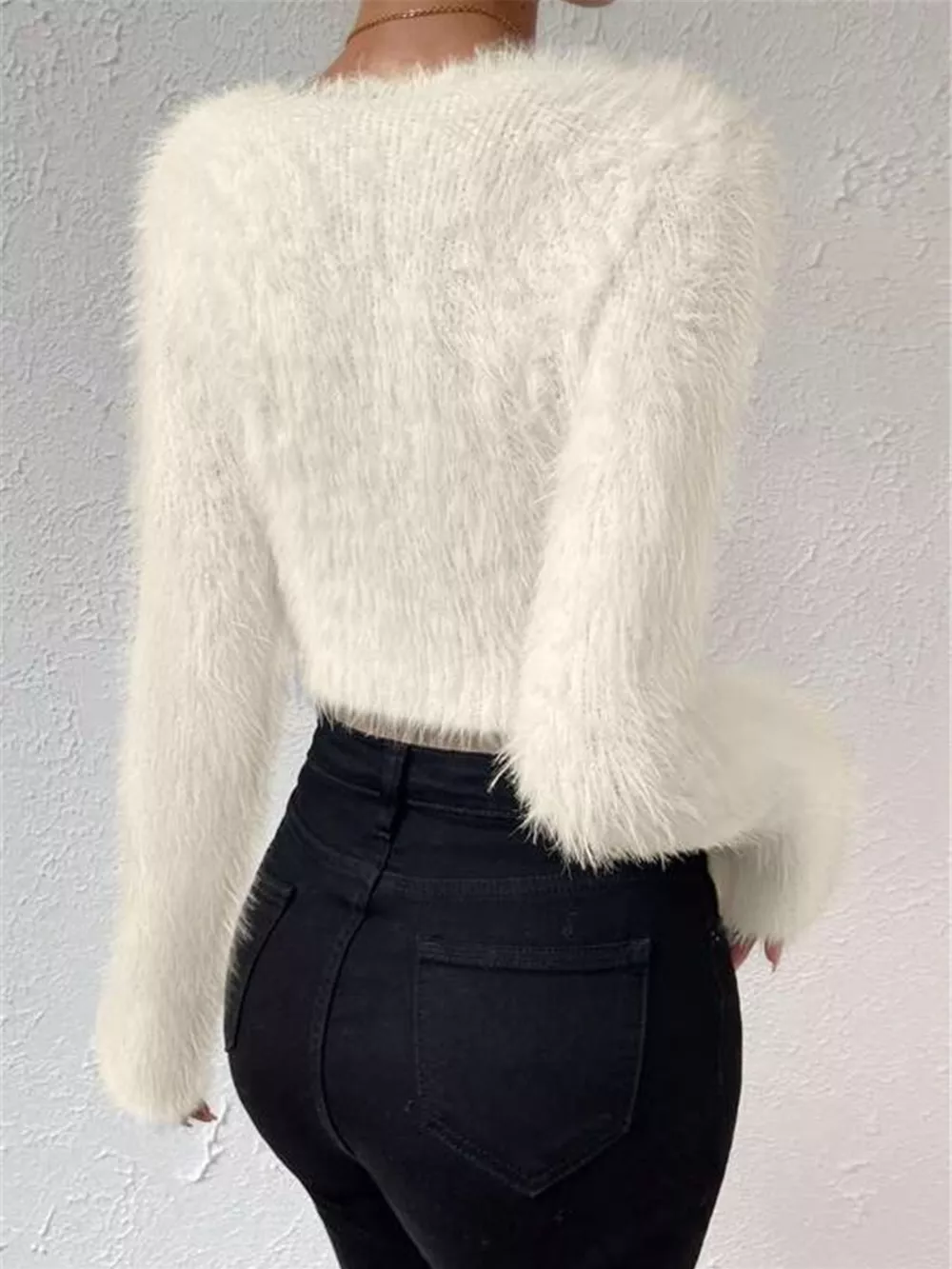 Fluffy Knit V-Neck Sweater, image 3