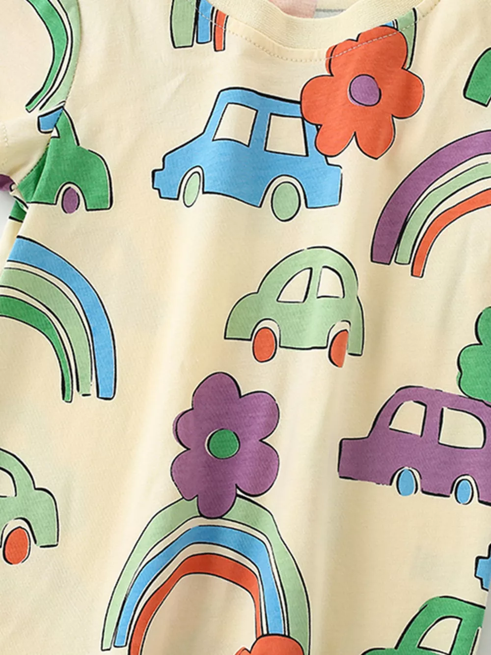 Children's Cartoon Car & Rainbow Print Short Sleeve T-Shirt, image 4