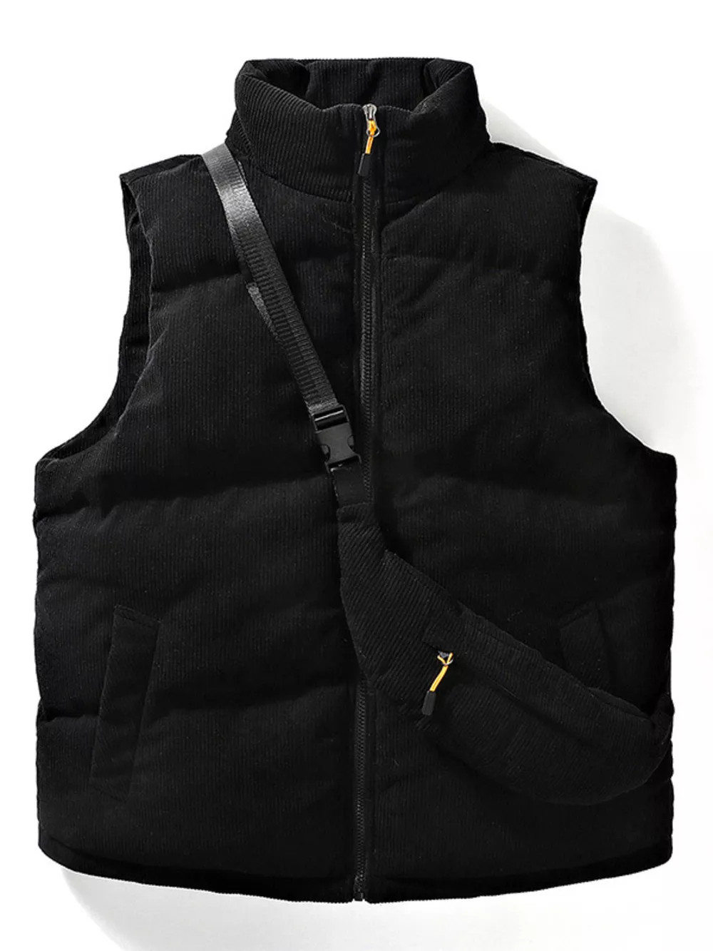 Men's Plus Size Corduroy Padded Vest with Chest Bag 2-Piece Set