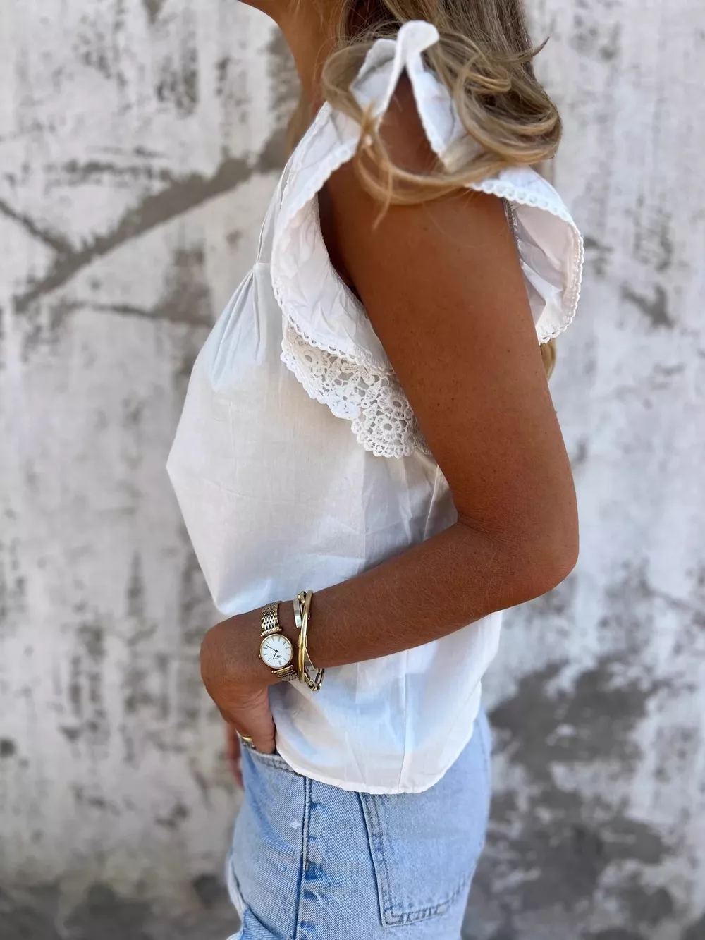 Lace Trimmed Cap Sleeve Blouse, image 3