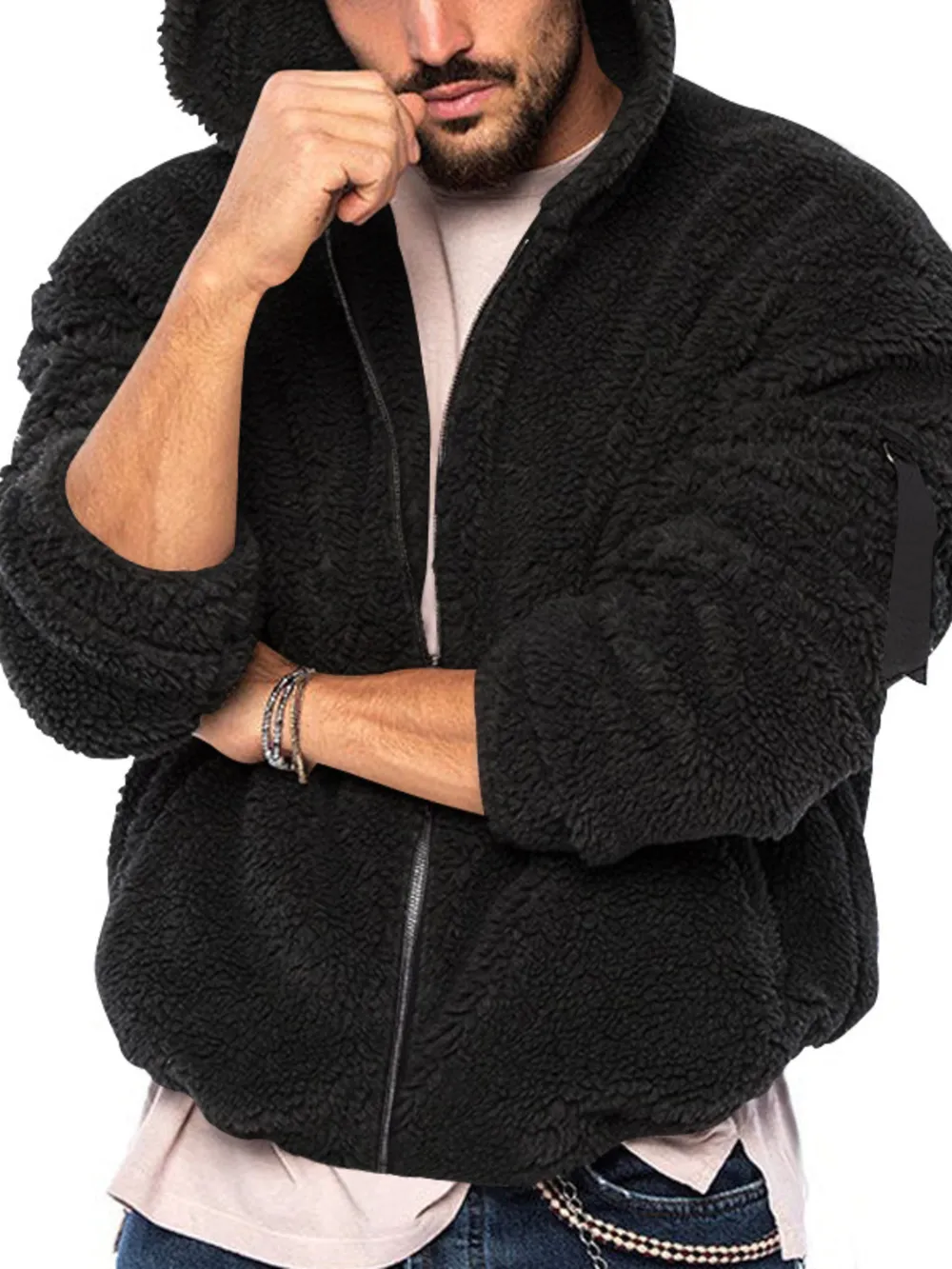 Men's Full Size Sherpa Fleece Hooded Zip-Up Jacket Plus Size, image 14