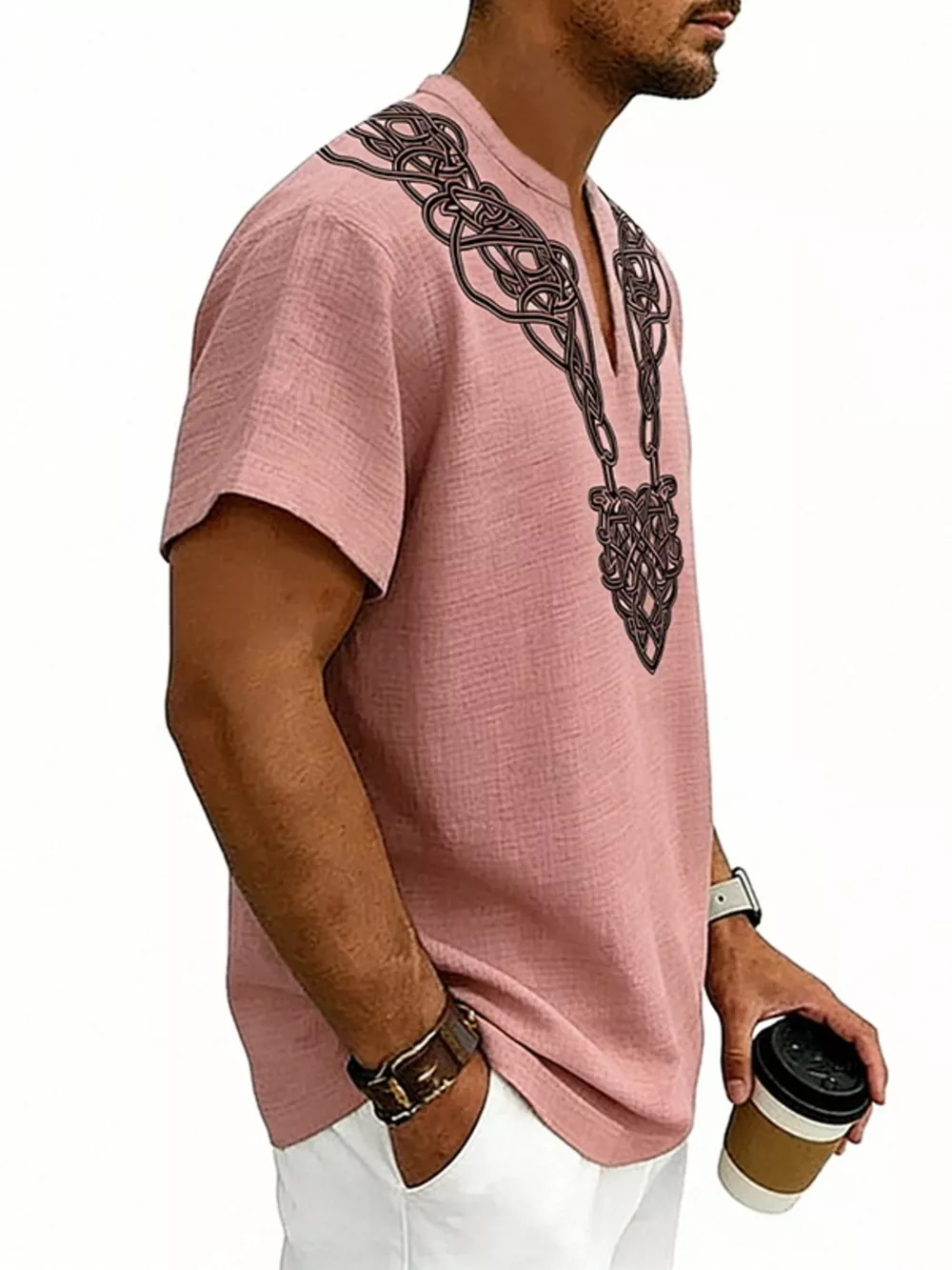 Men's Full Size Notched Printed Short Sleeve Blouse Plus Size, image 15