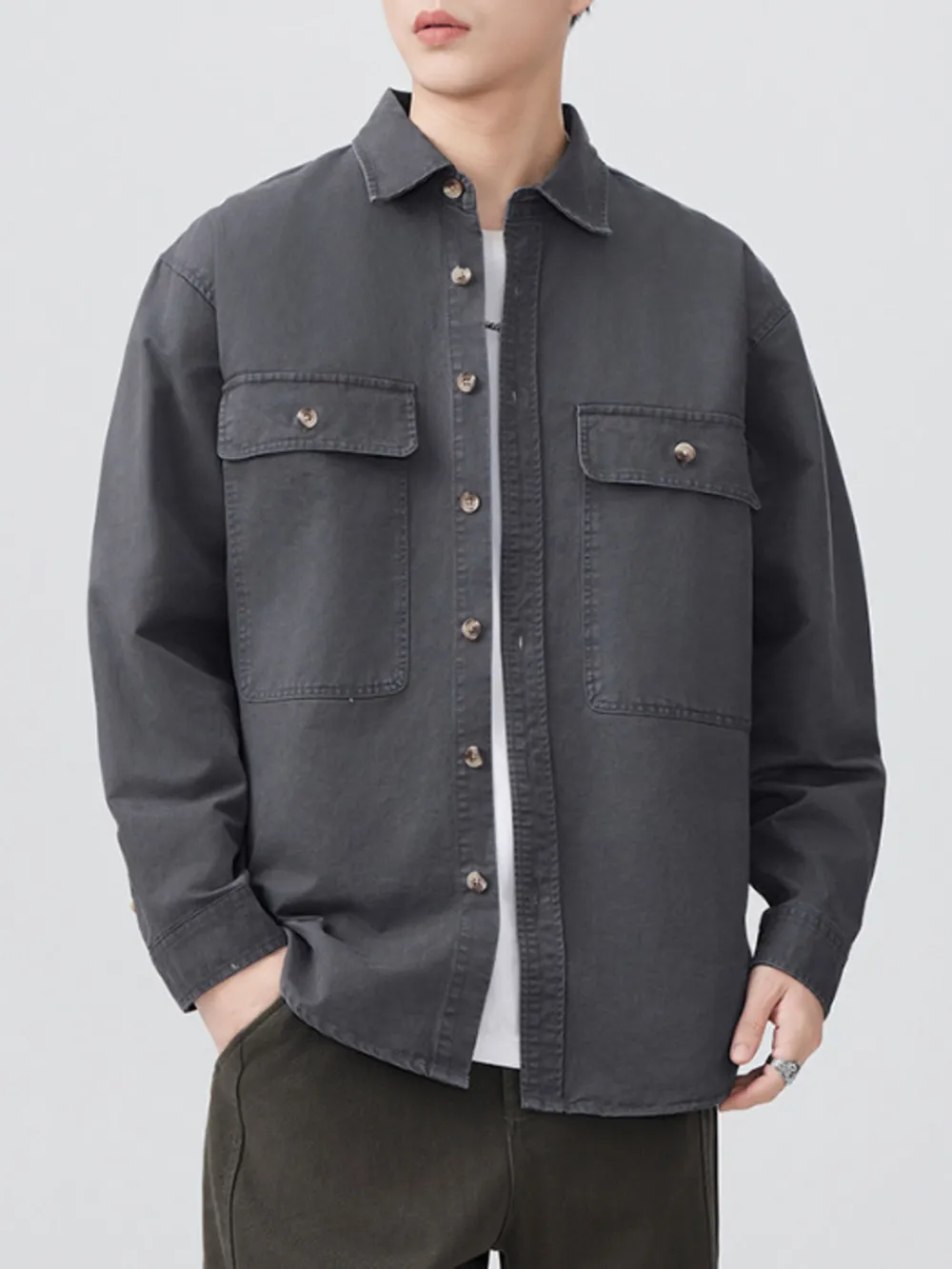 Men's Plus Size Button Up Long Sleeve Shirt, image 2