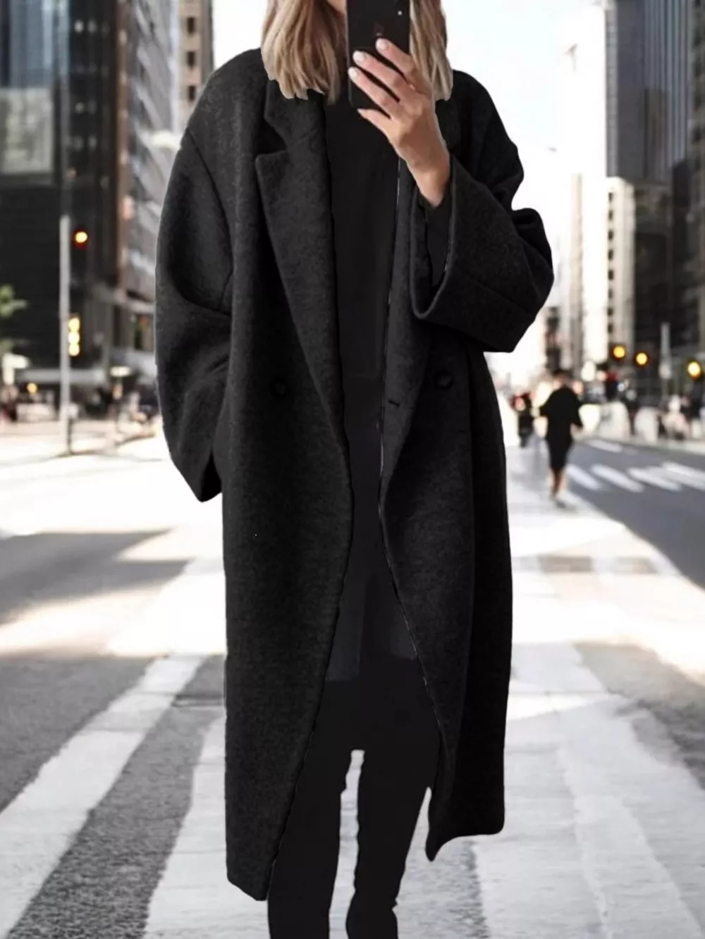 Full Size Lapel Collar Wool Blend Longline Coat Plus Size