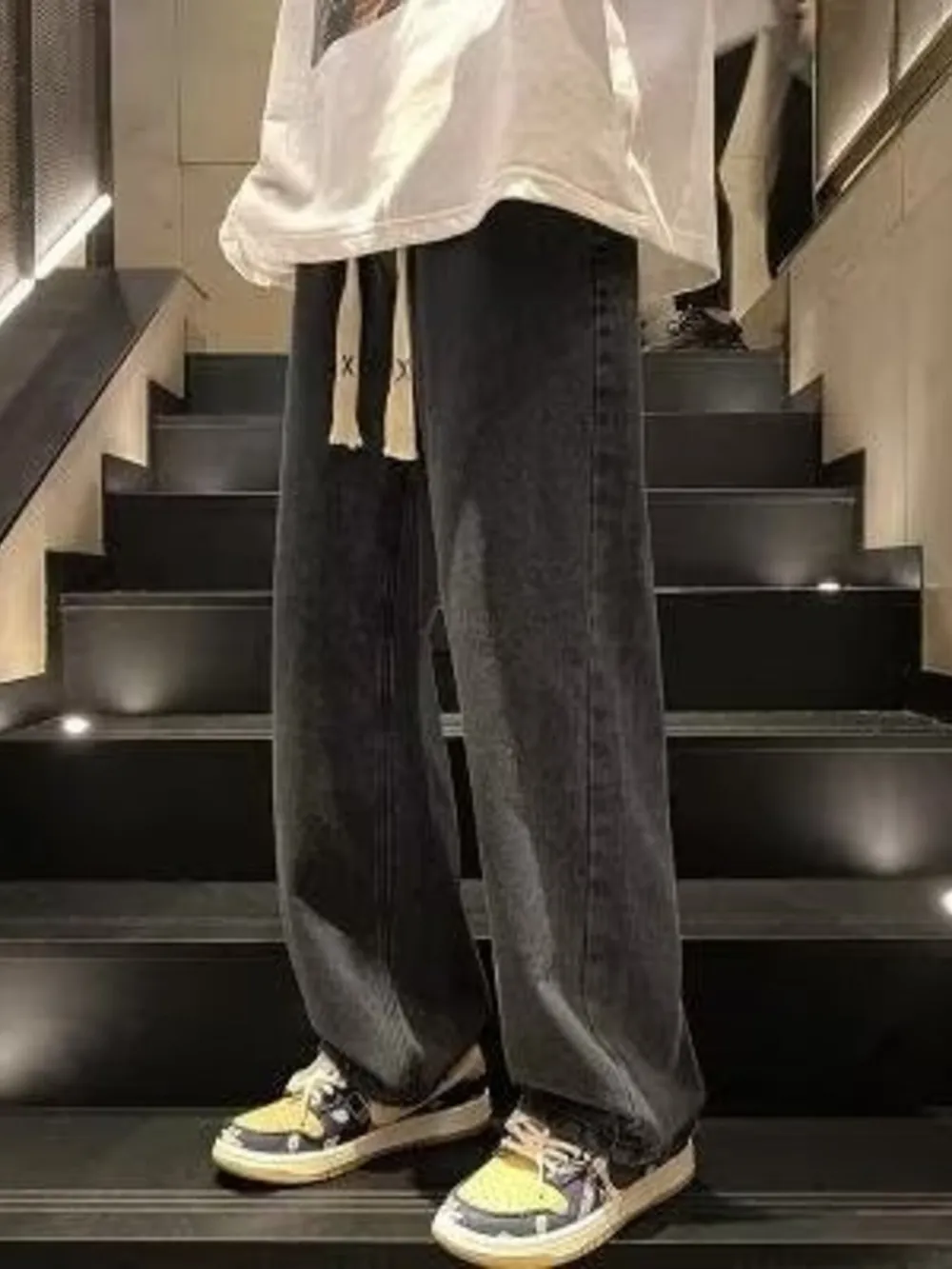 Men's Full Size Loose Fit Drawstring Wide Leg Jeans Plus Size, image 2