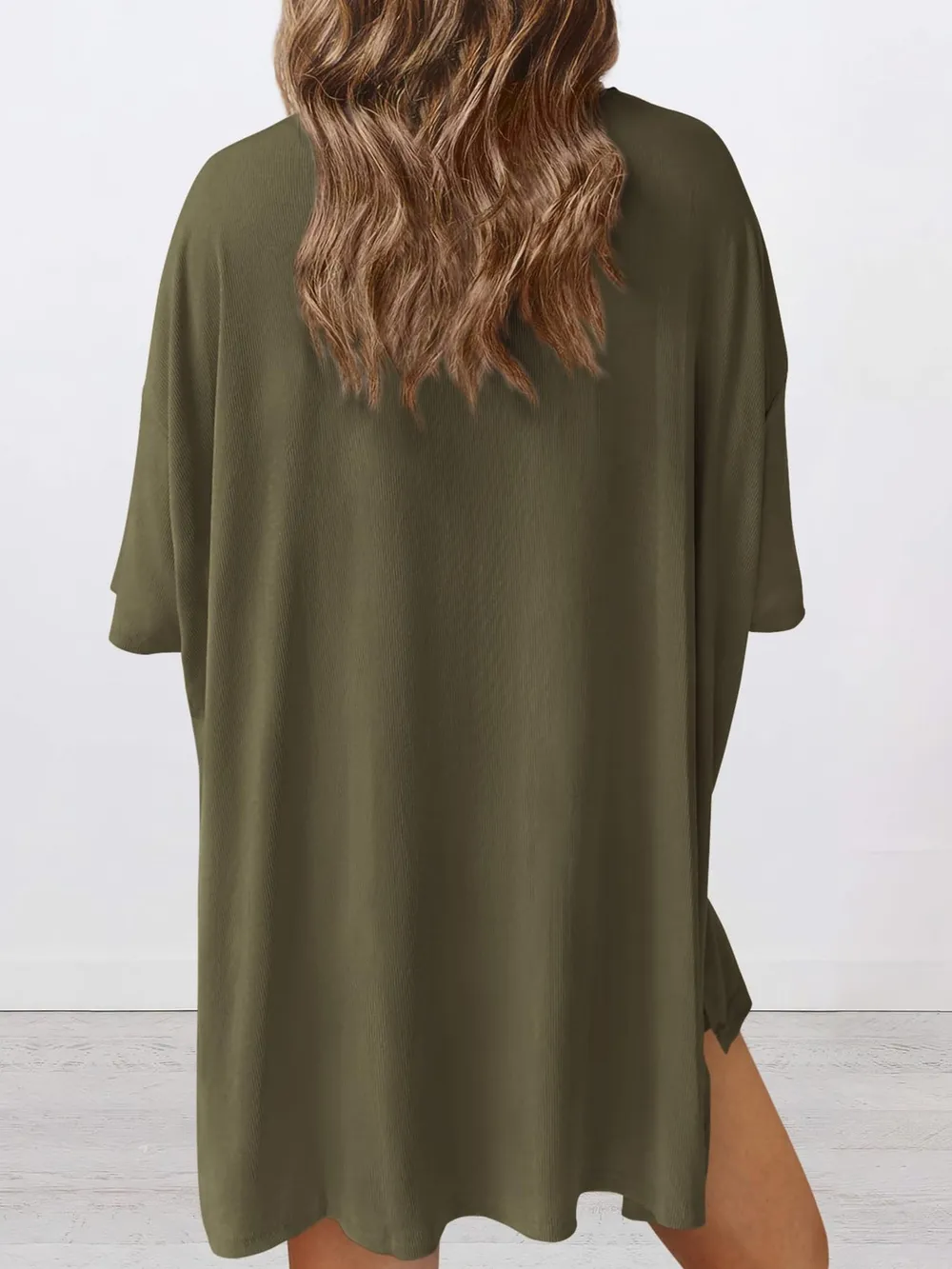Full Size Oversized Slit Round Neck Top and Shorts Lounge Set Plus Size, image 24