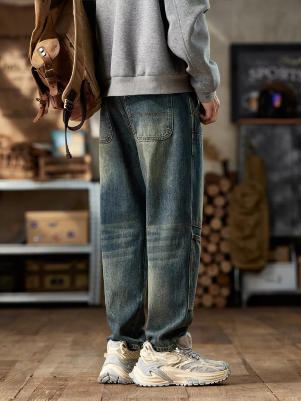 Men's Vintage Wash Straight Leg Jeans, image 6