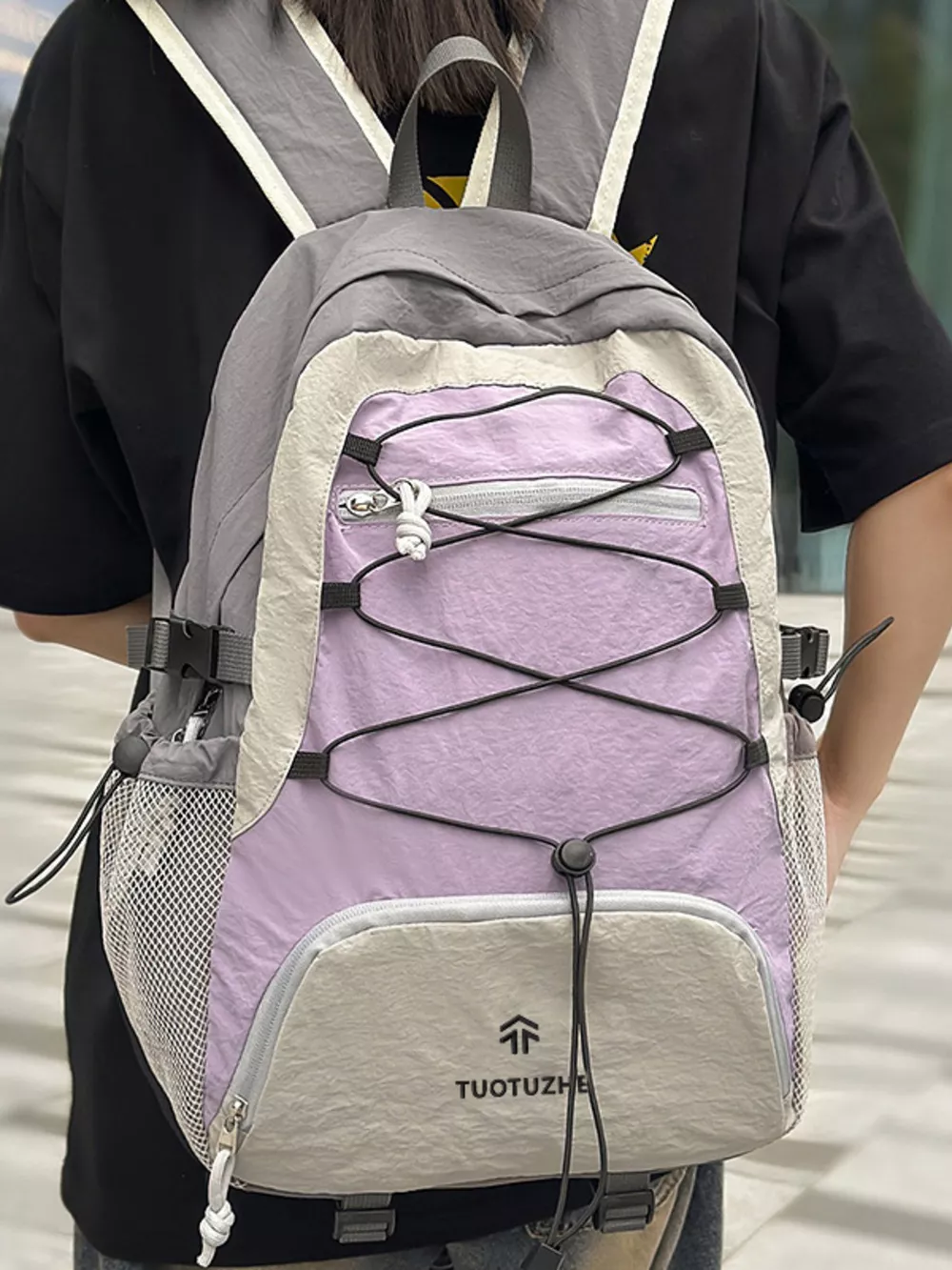 Color Block Lightweight Backpack Bag, image 5