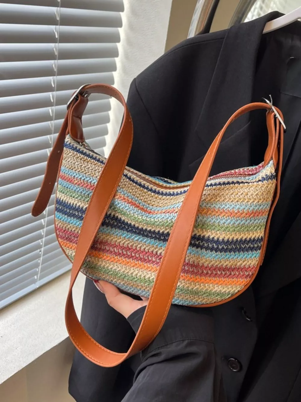 Striped Woven Crossbody Bag, image 3