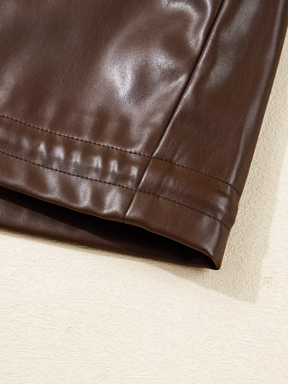 Double Flap Pocket Drawstring Hem Leather Jacket, image 16