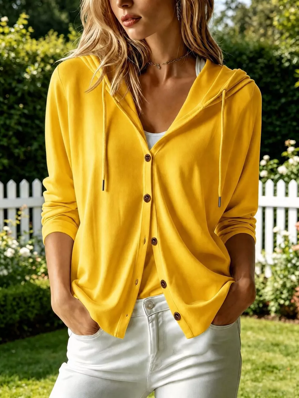 Casual Button-Down Hooded Cardigan, image 6
