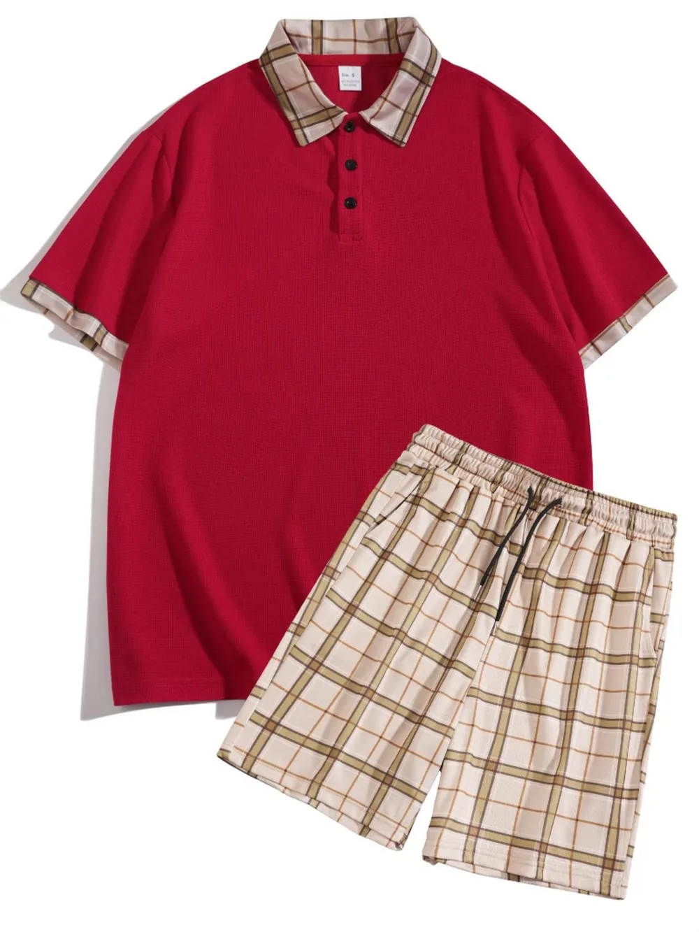 Men's Full Size Classic Plaid Collar Polo and Shorts Set Plus Size, image 8
